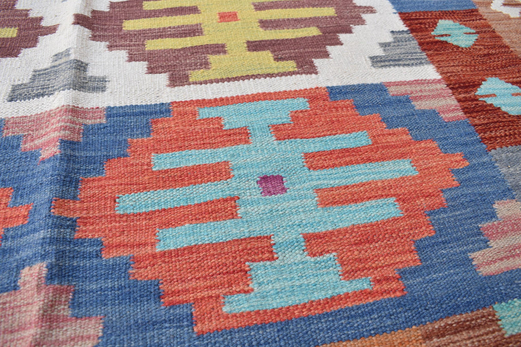 Antique Afghan Kilim Rug – Handwoven Wool, Geometric Tribal Design, 6.10x4.10 ft, Farm House Rug, Living Room rug, Medium Area Rug