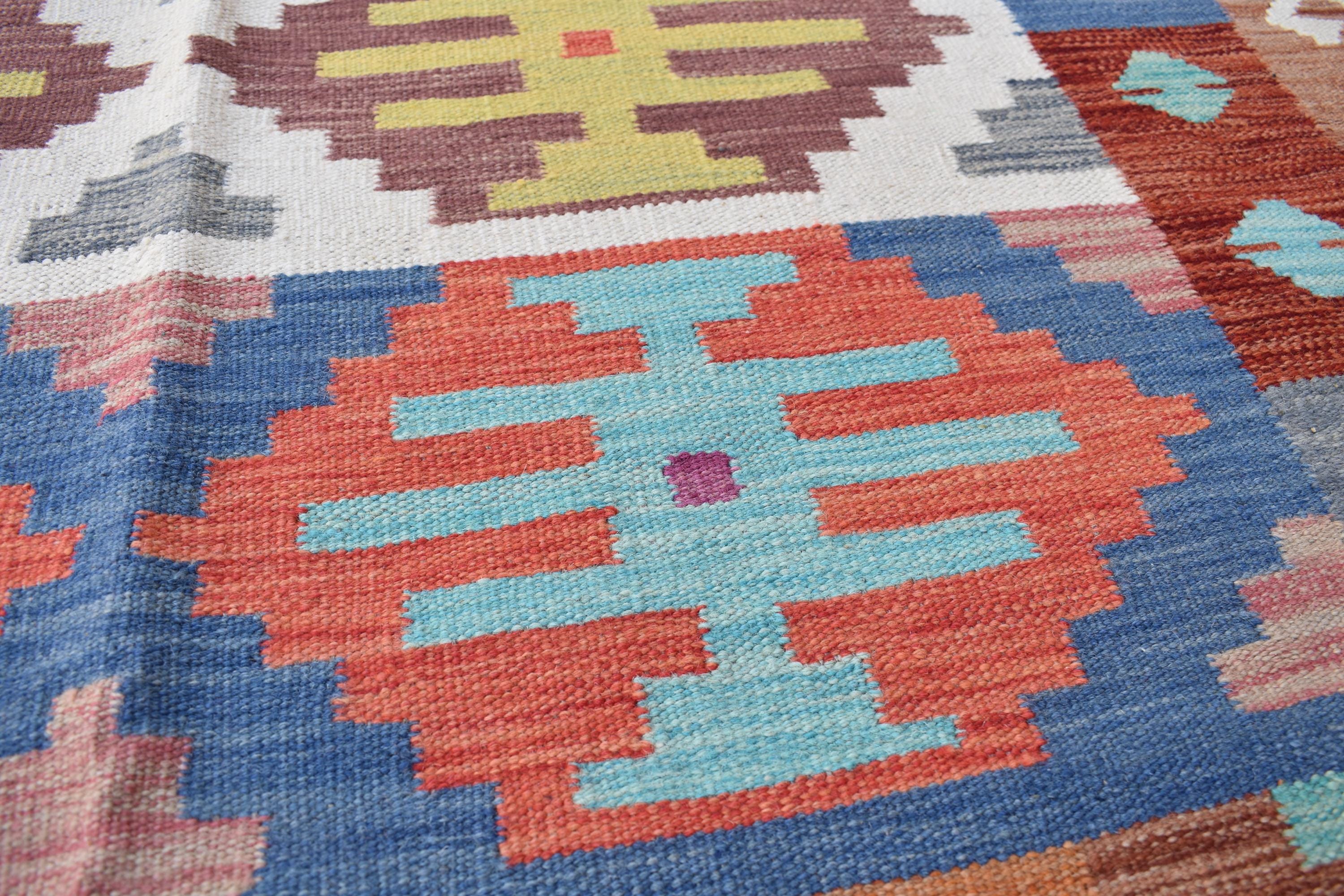 Antique Afghan Kilim Rug – Handwoven Wool, Geometric Tribal Design, 6.10x4.10 ft, Farm House Rug, Living Room rug, Medium Area Rug