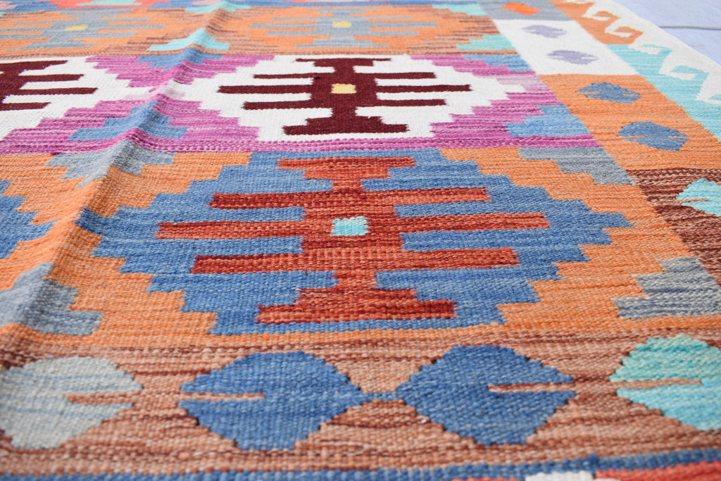 Antique Afghan Kilim Rug – Handwoven Wool, Geometric Tribal Design, 6.10x4.10 ft, Farm House Rug, Living Room rug, Medium Area Rug