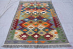 Afghan Kilim Rug – Handwoven Wool, Geometric Tribal Design, 5.11x3.11 ft, Small Living Room Rug, Farm House Rug, Yoga Rug