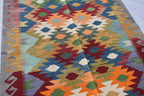 Afghan Kilim Rug – Handwoven Wool, Geometric Tribal Design, 5.11x3.11 ft, Small Living Room Rug, Farm House Rug, Yoga Rug