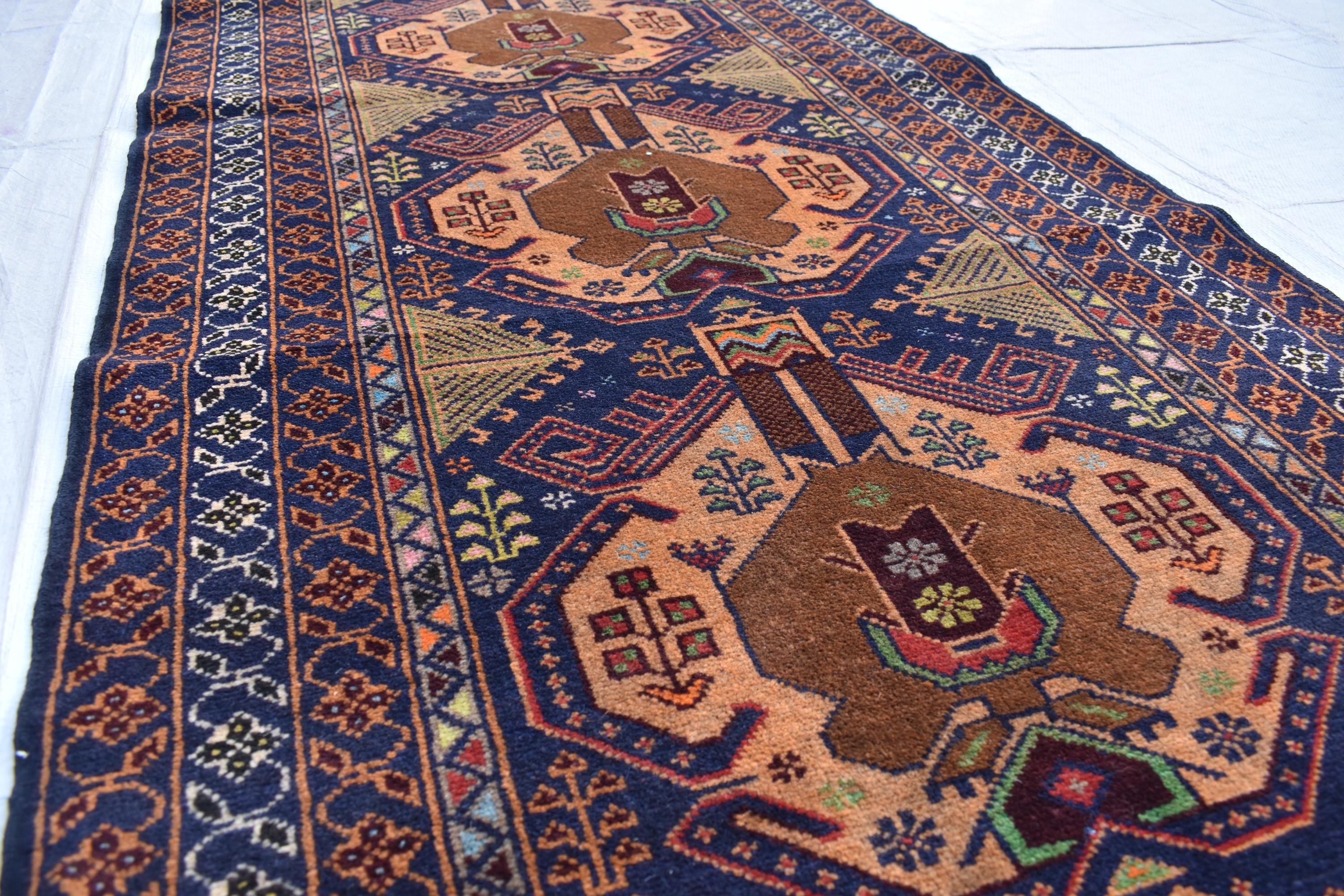 Antique Baluchi Runner 3x13 - Vintage Brown Green and Bronze Tribal Carpet - Narrow Hallway Rug, Ethnic Boho Floor Cover, Collector's Piece