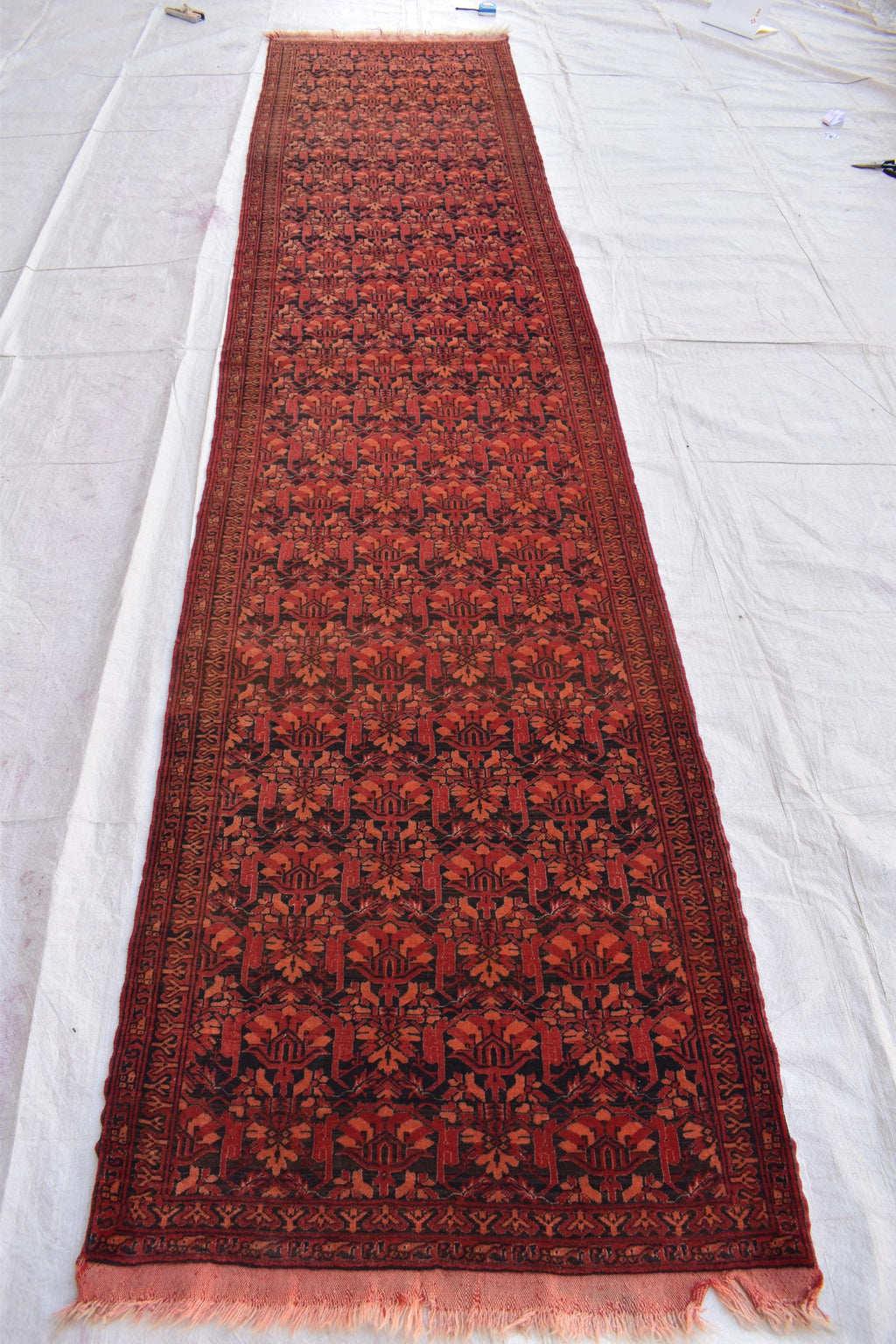 Antique Handmade Runner 12.6 x 2.9 ft - Vintage Persian Hallway Rug, Unique Oriental Carpet, Long Handwoven Floor Runner
