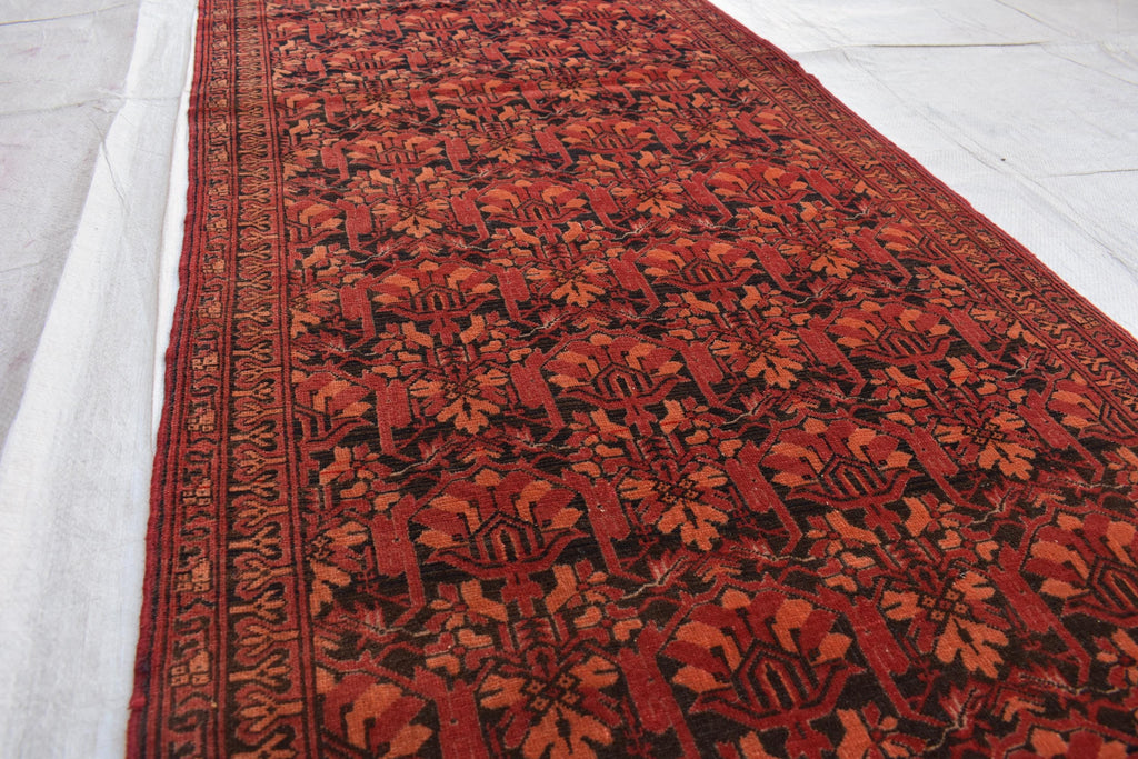 Antique Handmade Runner 12.6 x 2.9 ft - Vintage Persian Hallway Rug, Unique Oriental Carpet, Long Handwoven Floor Runner