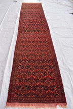 Antique Handmade Runner 12.6 x 2.9 ft - Vintage Persian Hallway Rug, Unique Oriental Carpet, Long Handwoven Floor Runner