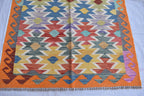 Antique Afghan Kilim Rug – Handwoven Wool, Geometric Tribal Design, 6.2x4 ft, Small Area Rug, Bedroom Rug, Wall Hanging Rug