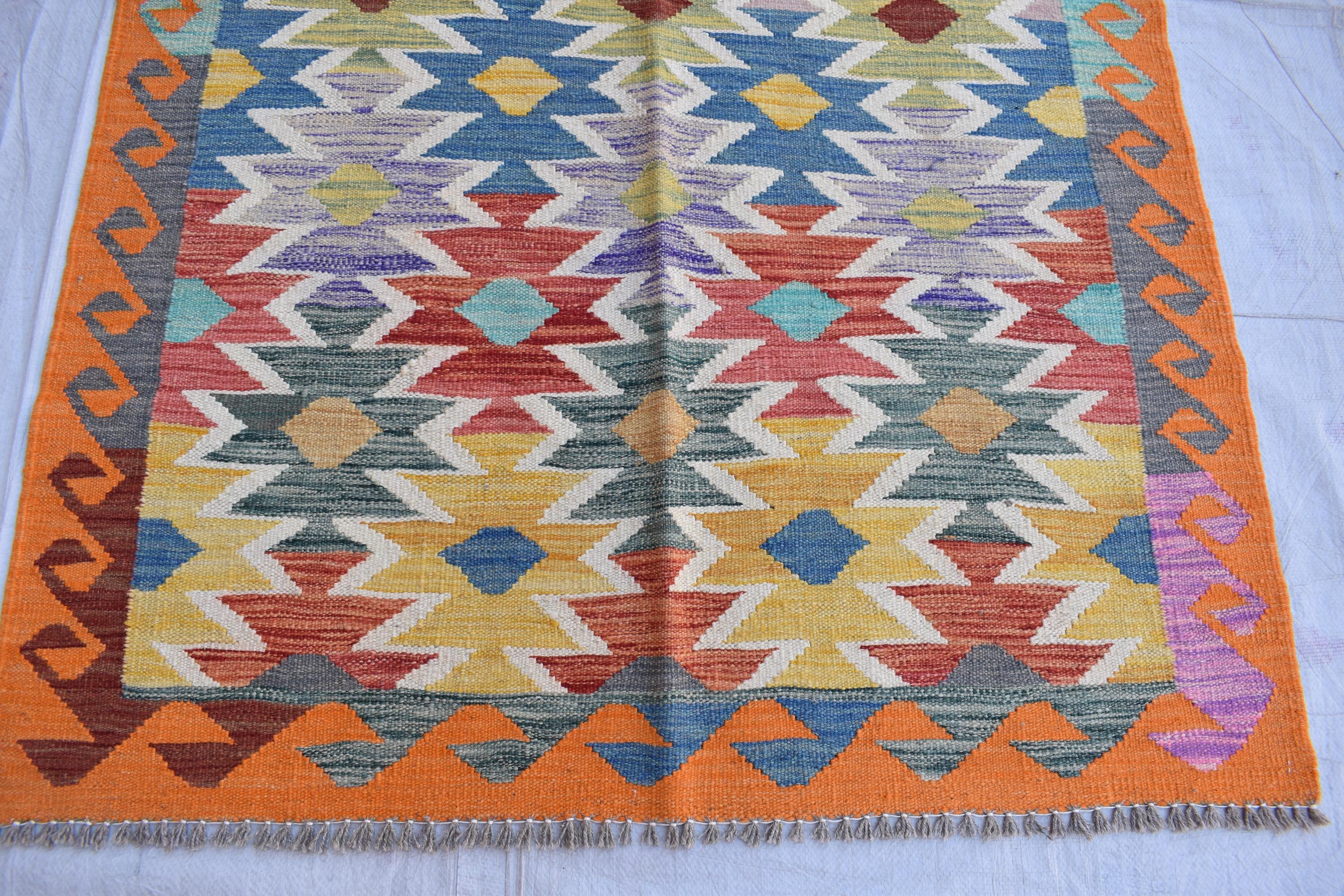 Antique Afghan Kilim Rug – Handwoven Wool, Geometric Tribal Design, 6.2x4 ft, Small Area Rug, Bedroom Rug, Wall Hanging Rug