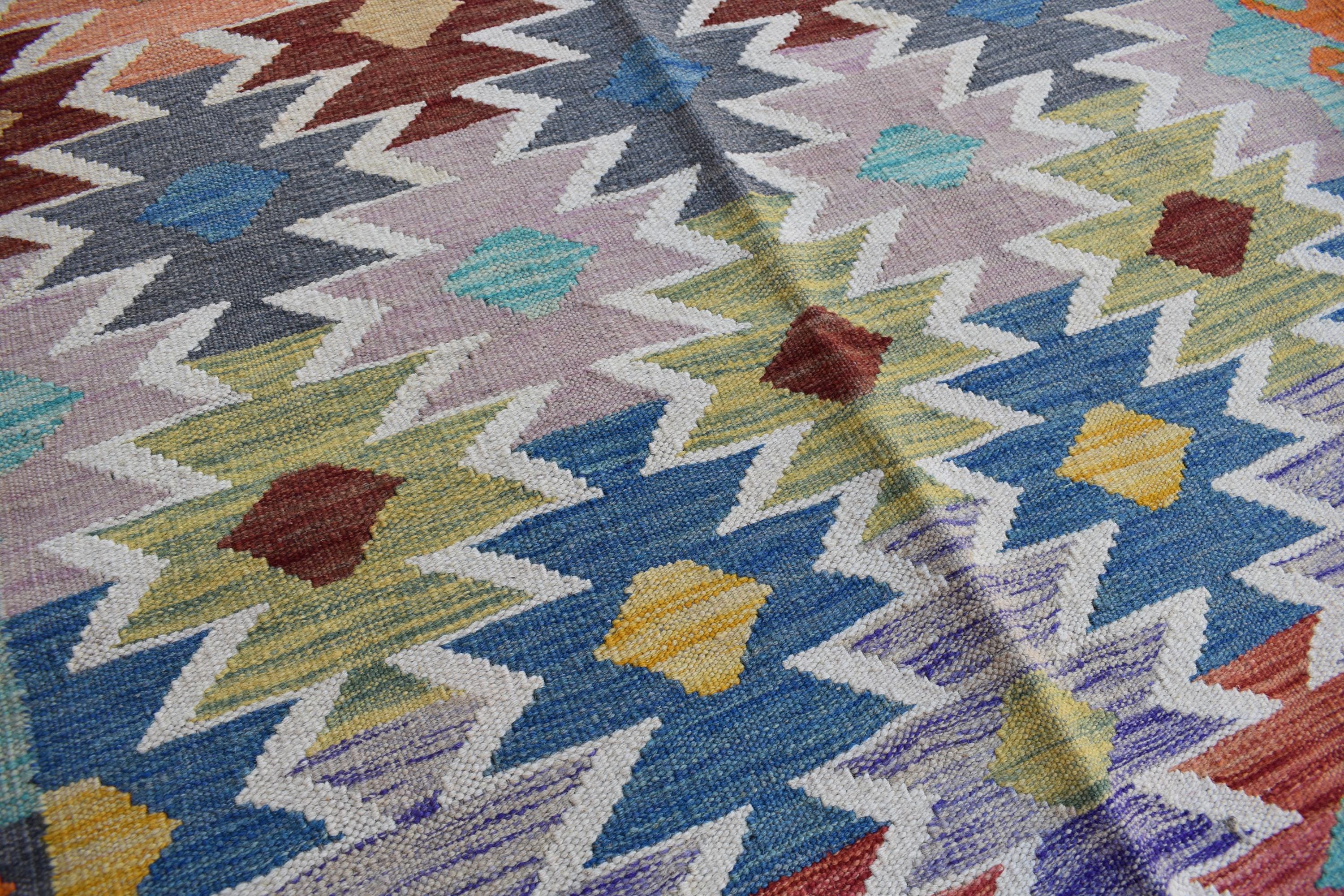 Antique Afghan Kilim Rug – Handwoven Wool, Geometric Tribal Design, 6.2x4 ft, Small Area Rug, Bedroom Rug, Wall Hanging Rug