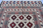 1980s Antique Afghan Kilim Rug – Handwoven Wool, Geometric Tribal Design, 5.10x4.3 ft, Wall Hanging Rug, Small Area Rug