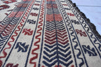 1980s Antique Afghan Kilim Rug – Handwoven Wool, Geometric Tribal Design, 5.10x4.3 ft, Wall Hanging Rug, Small Area Rug