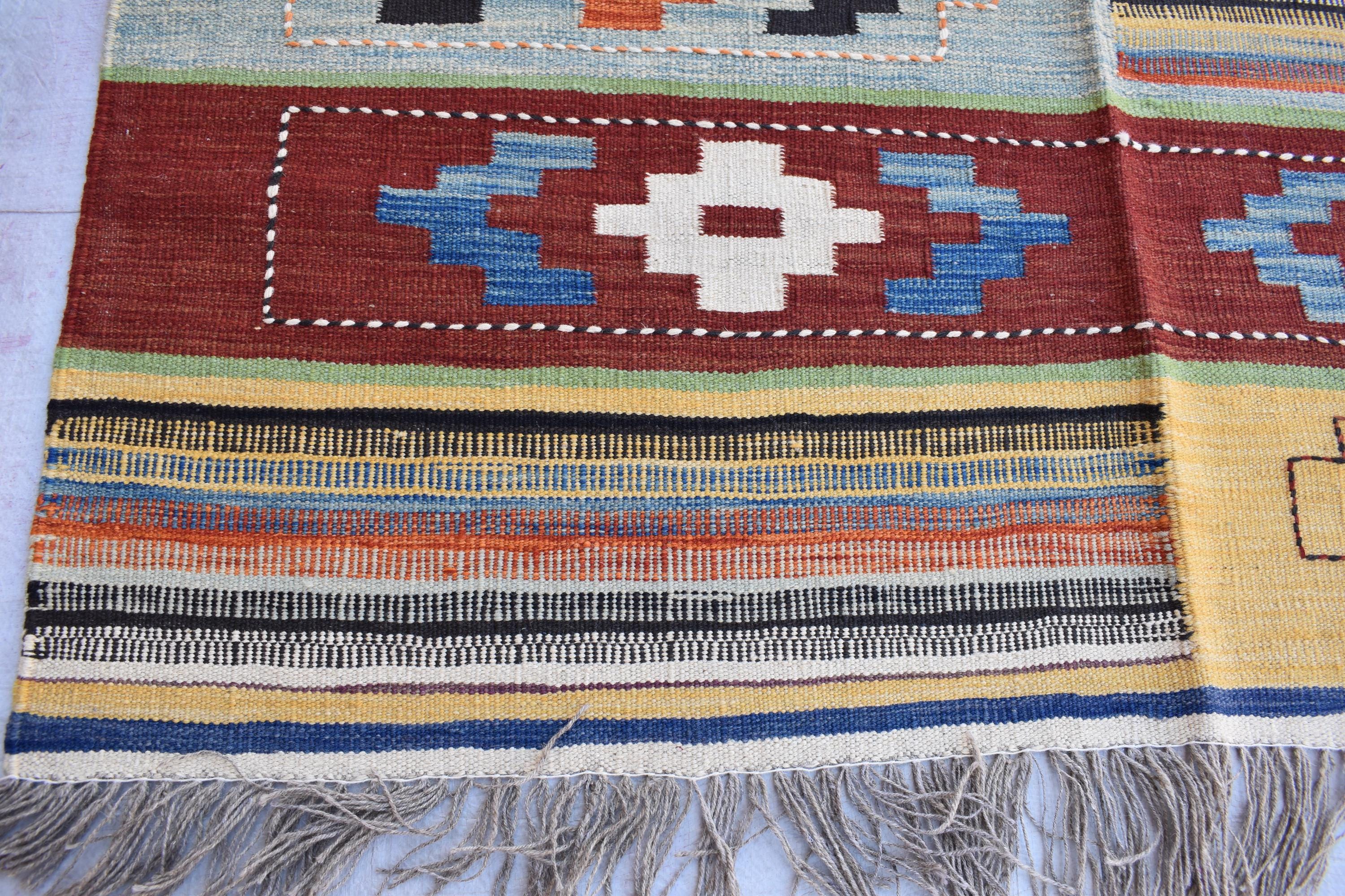 Unique Afghan Kilim Rug – Handwoven Wool, Geometric Tribal Design, 6.6x4.11 ft | Farm House Rug | Bohemian Rug | Office Rug
