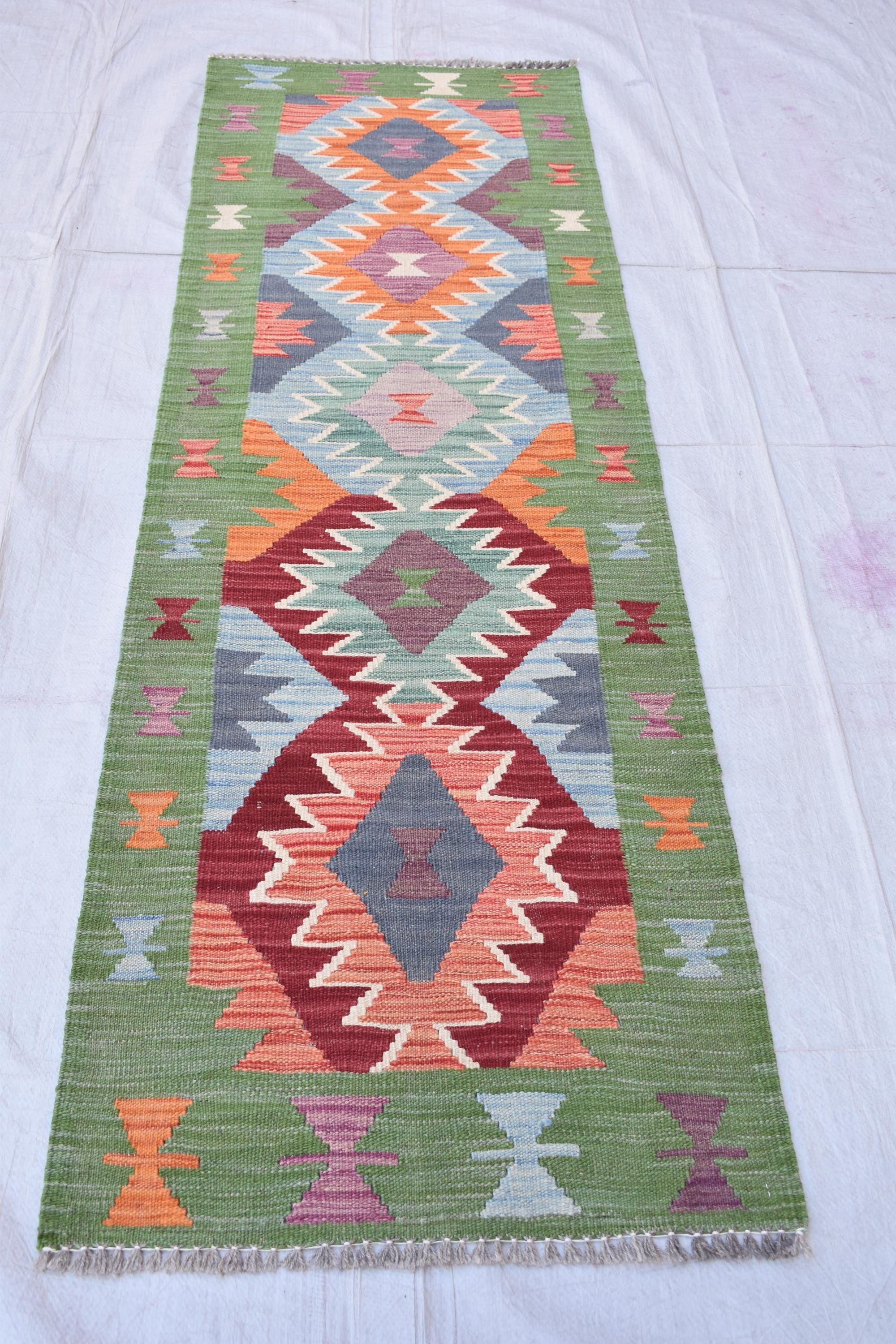 Handmade Afghan Kilim Runner Rug 6.5x2.1 ft - Vintage Flatweave, Boho Hallway Decor, Rustic Wool Area Carpet, Ethnic Tribal Pattern, Doormat