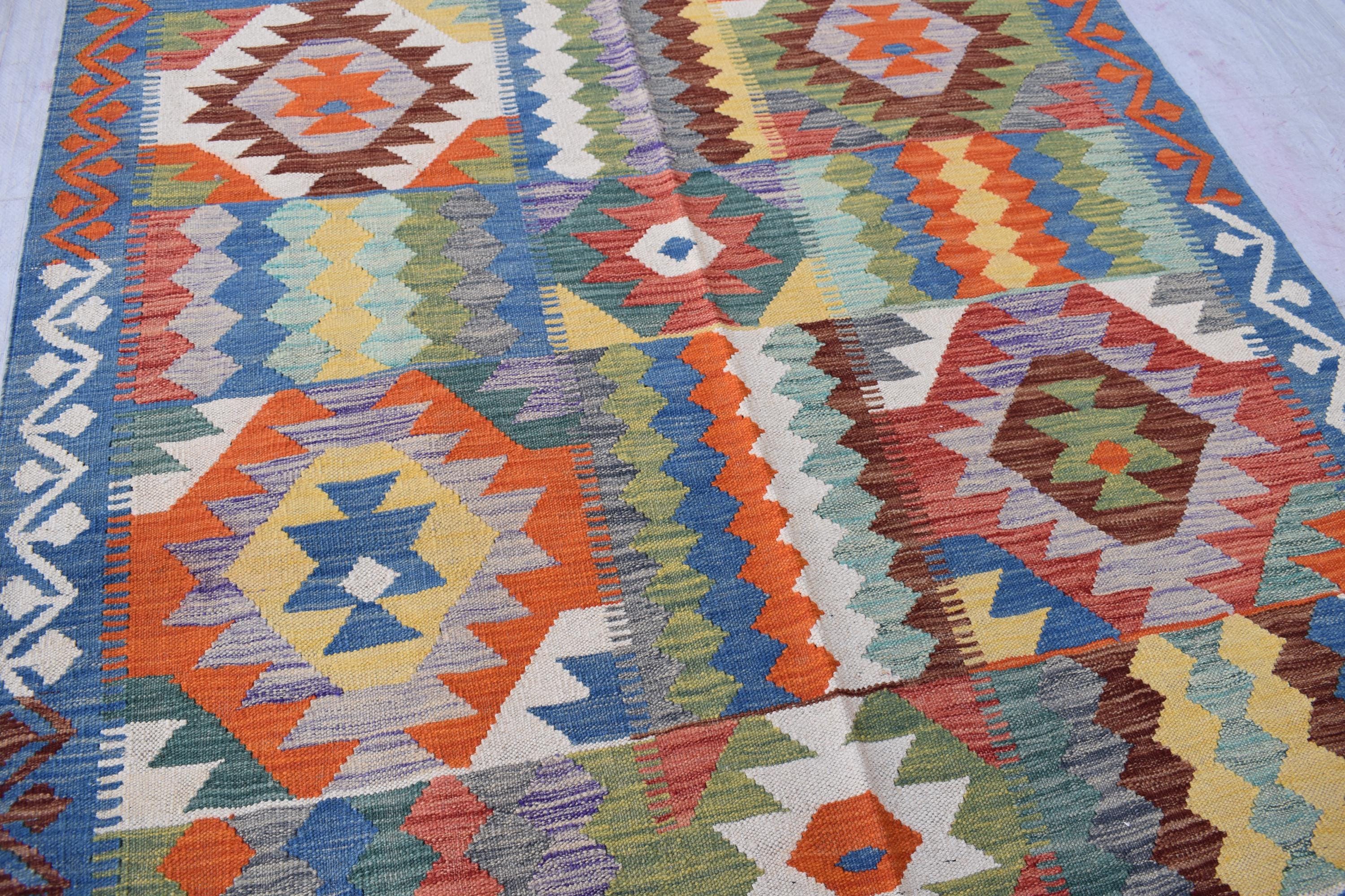 Handwoven Afghan Kilim Rug 6.8x4.11 ft - Boho Tribal Wool Area Carpet, Flatweave Vintage Decor, Farm House Rug, living room Rug