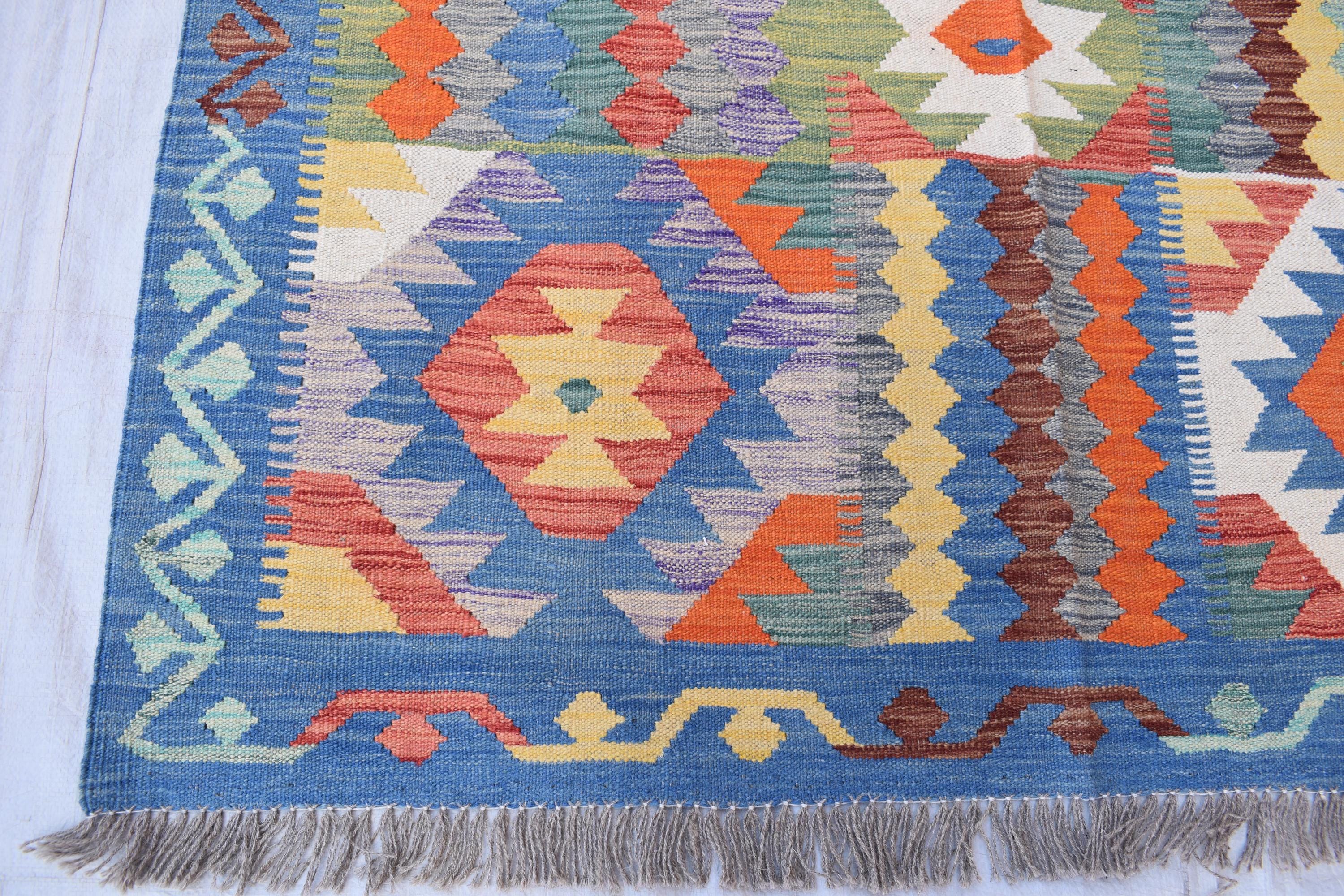 Handwoven Afghan Kilim Rug 6.8x4.11 ft - Boho Tribal Wool Area Carpet, Flatweave Vintage Decor, Farm House Rug, living room Rug