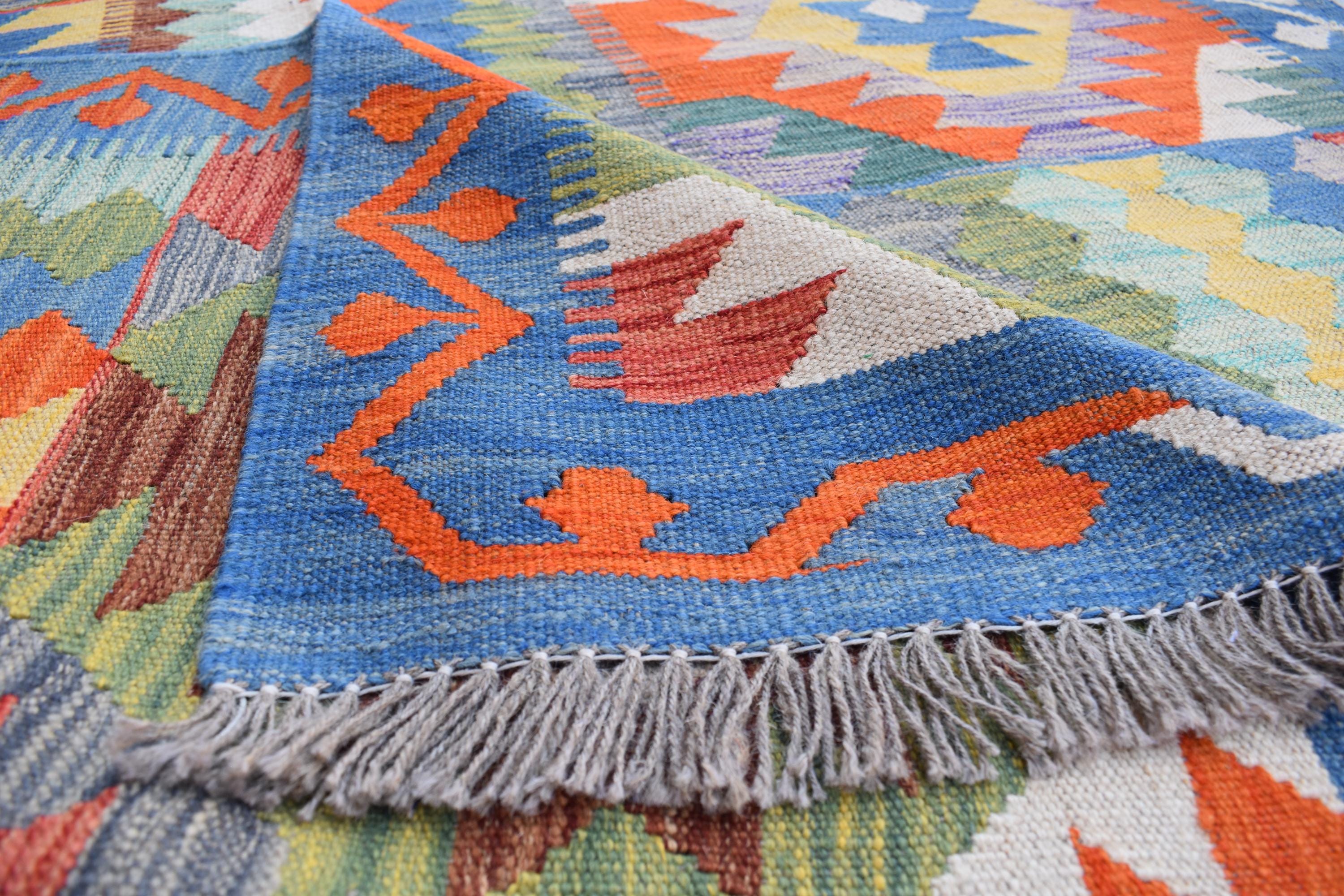 Handwoven Afghan Kilim Rug 6.8x4.11 ft - Boho Tribal Wool Area Carpet, Flatweave Vintage Decor, Farm House Rug, living room Rug