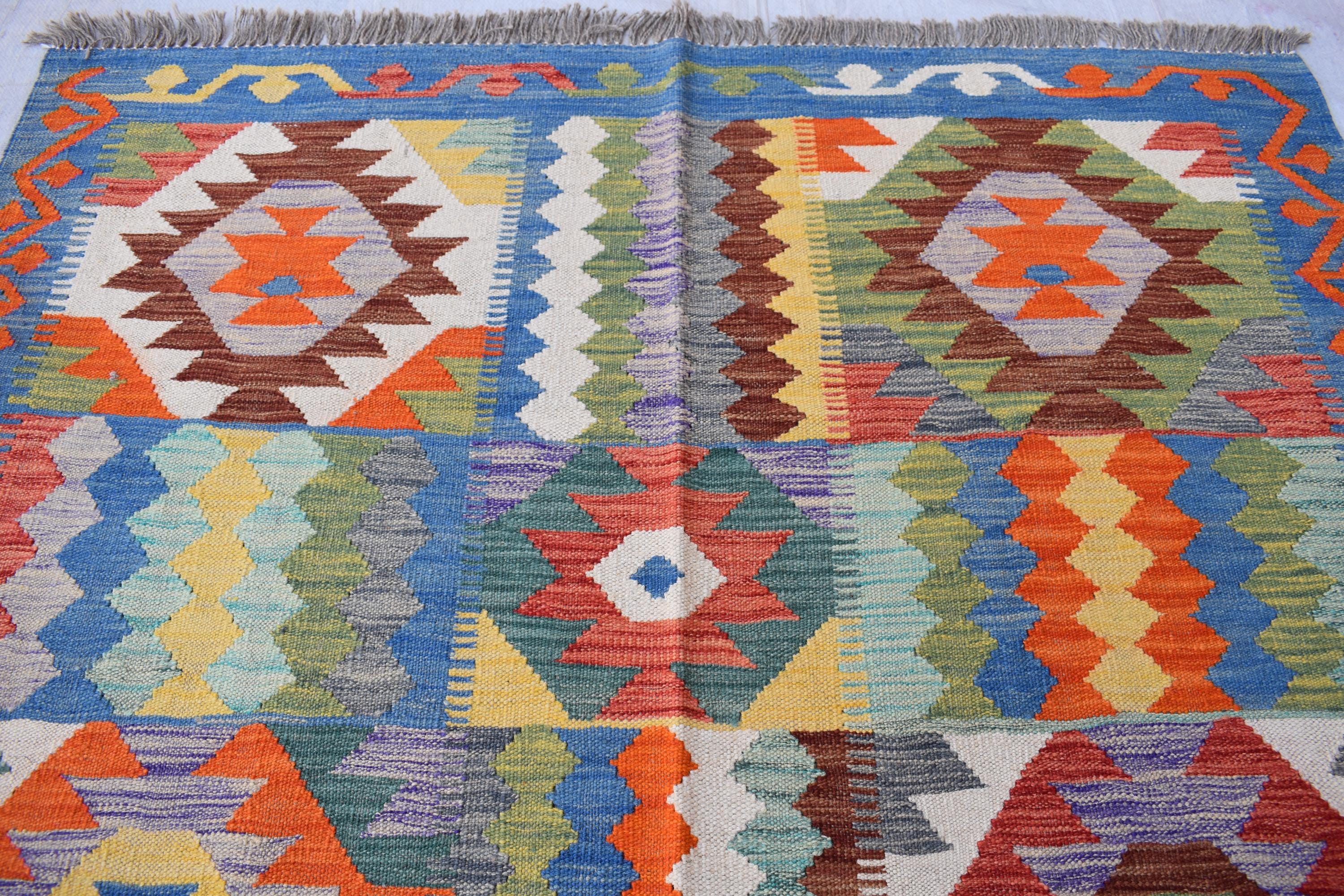 Handwoven Afghan Kilim Rug 6.8x4.11 ft - Boho Tribal Wool Area Carpet, Flatweave Vintage Decor, Farm House Rug, living room Rug