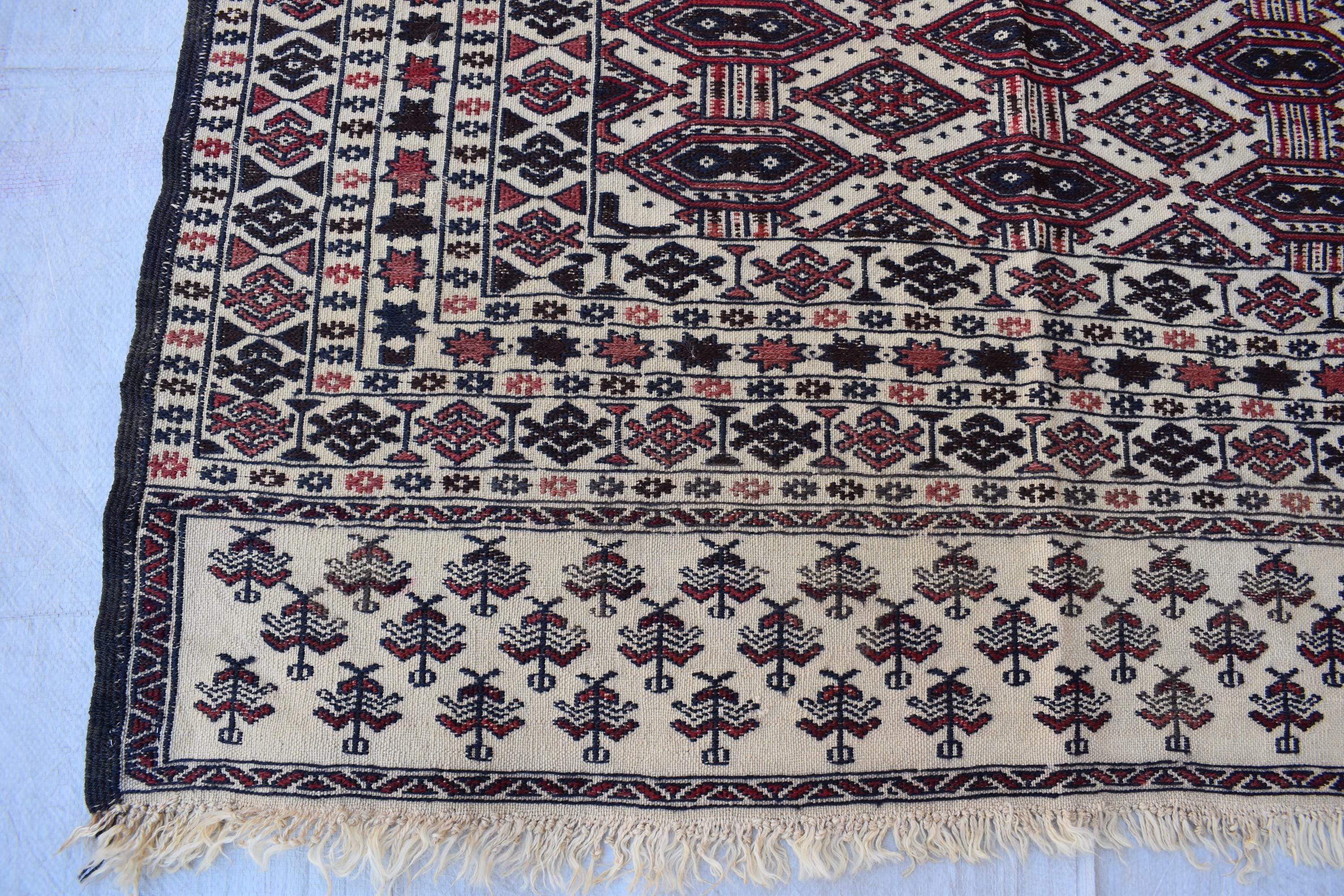 Antique Afghan Zahir Shahi Kilim 6x4.2 ft - 60 Years Old, Handwoven Tribal Wool Rug, Vintage Flatweave, Boho Ethnic Decor, Wall Hanging Rug
