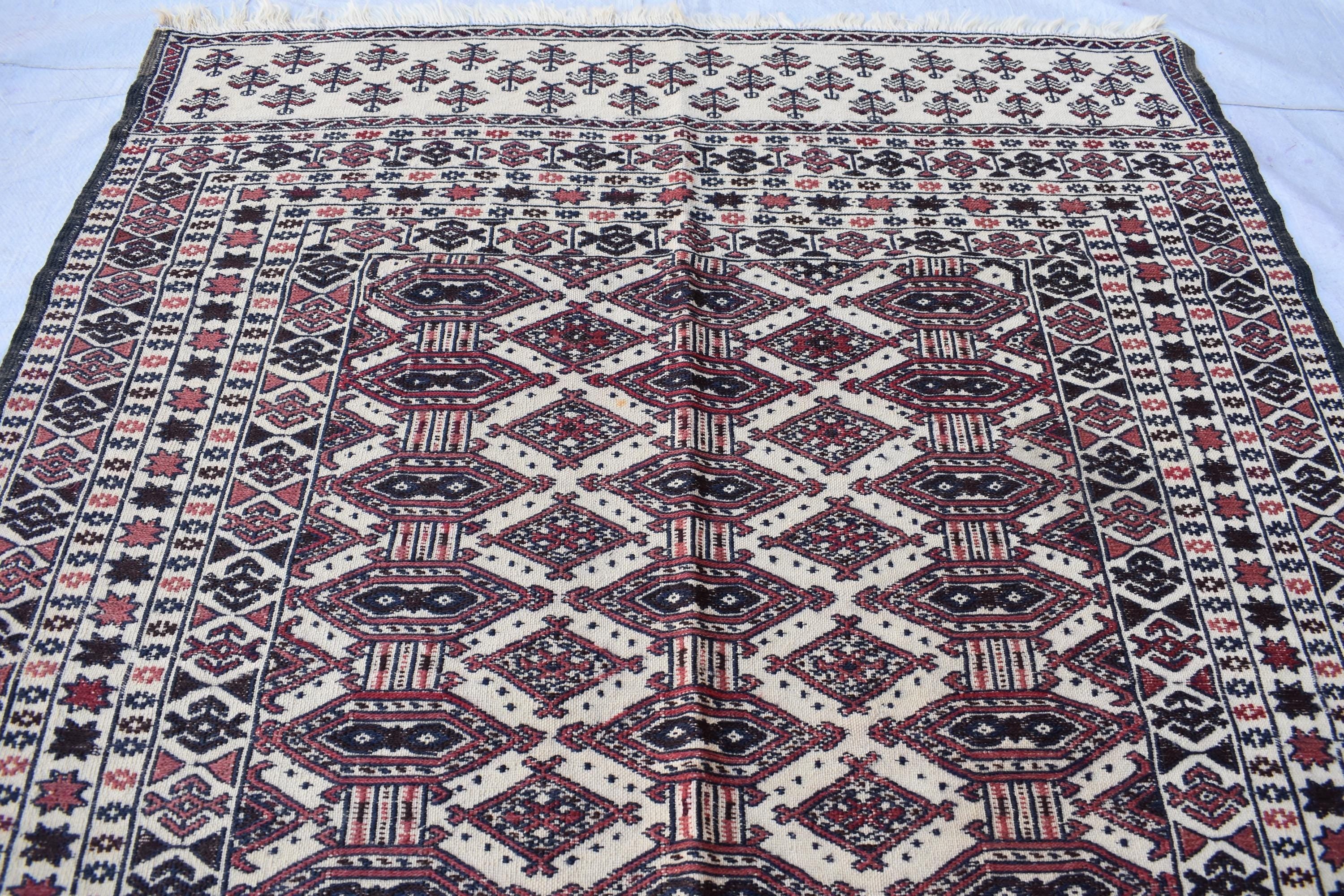 Antique Afghan Zahir Shahi Kilim 6x4.2 ft - 60 Years Old, Handwoven Tribal Wool Rug, Vintage Flatweave, Boho Ethnic Decor, Wall Hanging Rug