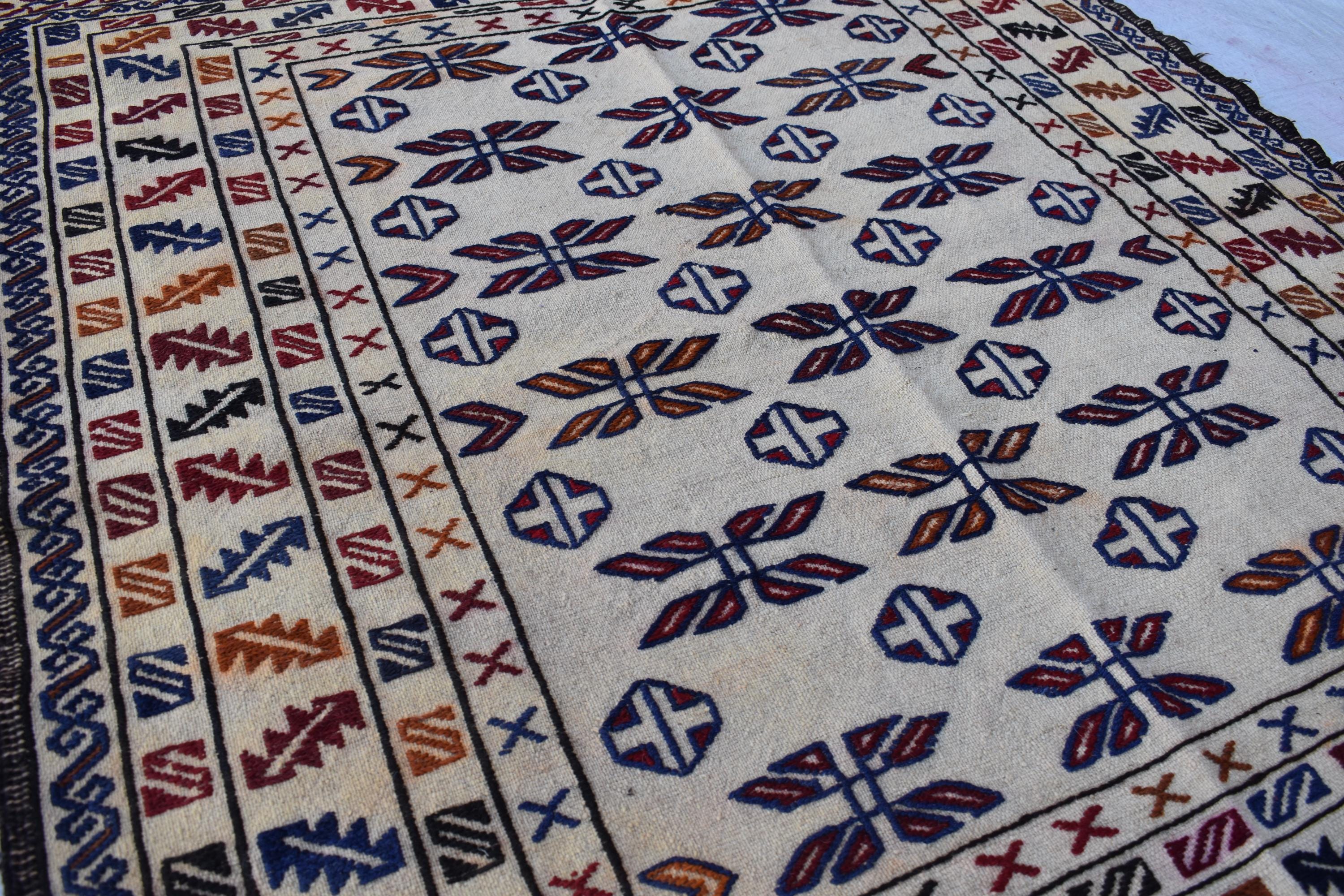 Antique Afghan Kilim Rug 6.3x4.1 ft - 30 Years Old, Handwoven Vintage Wool Flatweave, Tribal Boho Decor, Wall Hanging Rug, Bedroom Rug