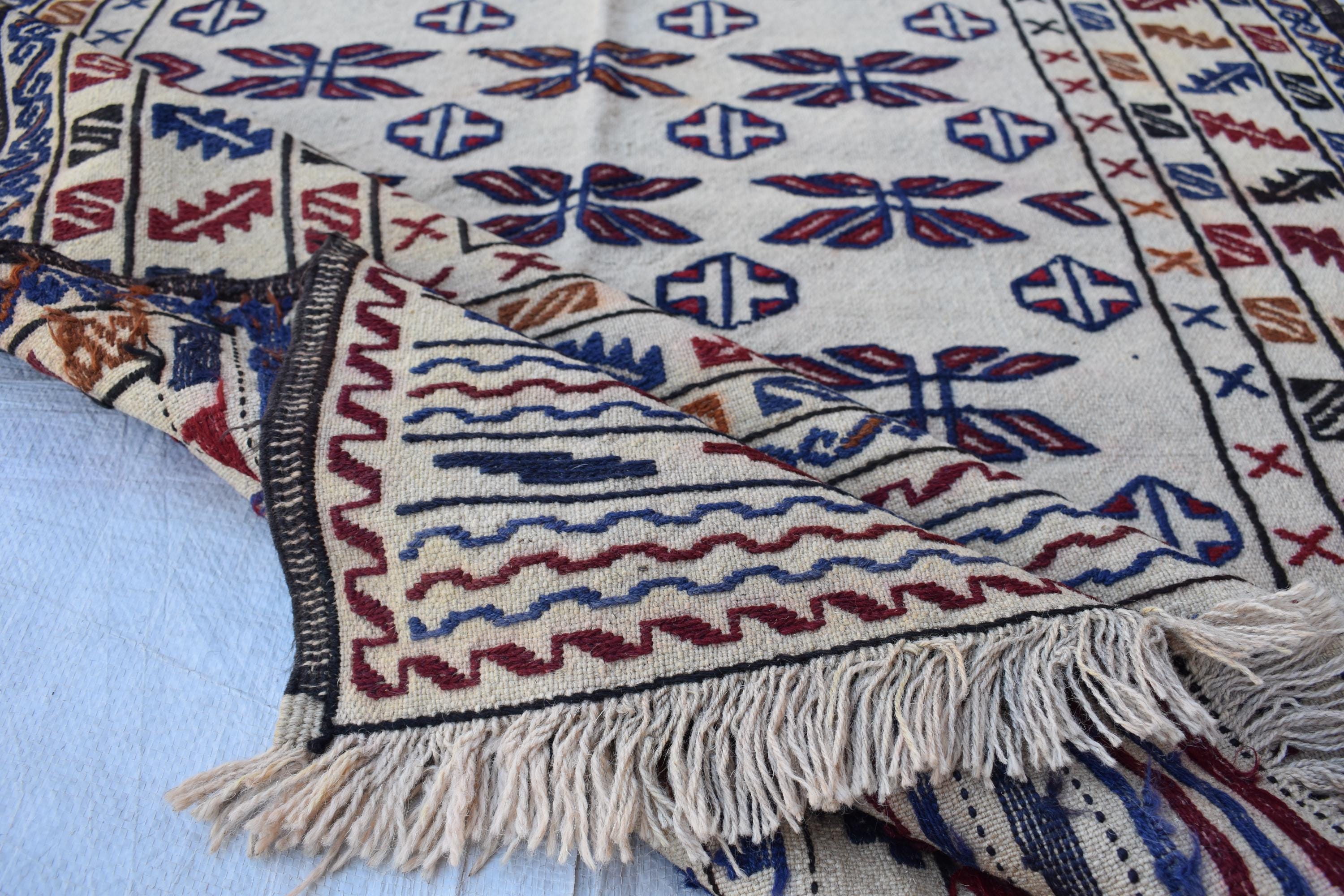 Antique Afghan Kilim Rug 6.3x4.1 ft - 30 Years Old, Handwoven Vintage Wool Flatweave, Tribal Boho Decor, Wall Hanging Rug, Bedroom Rug