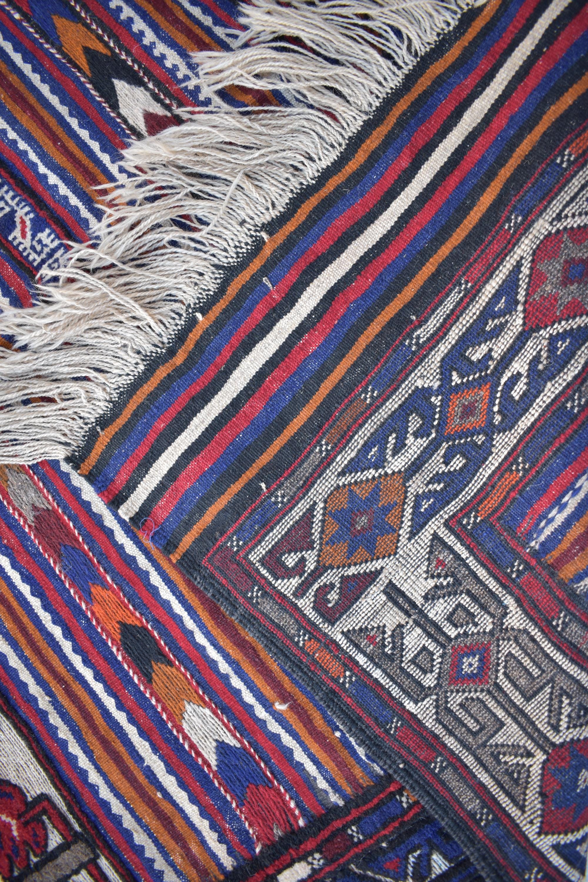 Antique 1950s Kilim Rug – Vintage Afghan Handmade Wool Carpet, 6.11 x 4.5 ft | Mid-Century Tribal Flat Weave Decor, Farm House Rug
