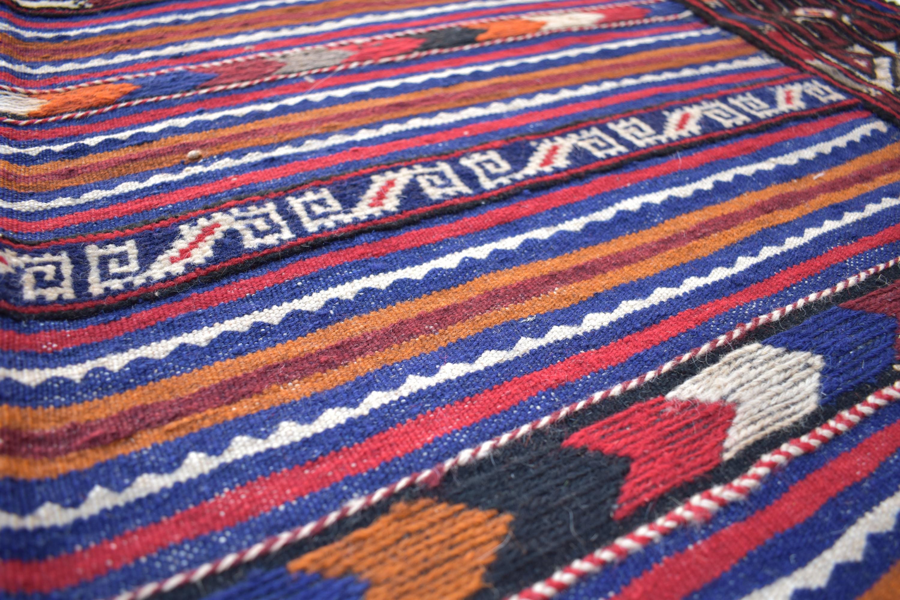 Antique 1950s Kilim Rug – Vintage Afghan Handmade Wool Carpet, 6.11 x 4.5 ft | Mid-Century Tribal Flat Weave Decor, Farm House Rug