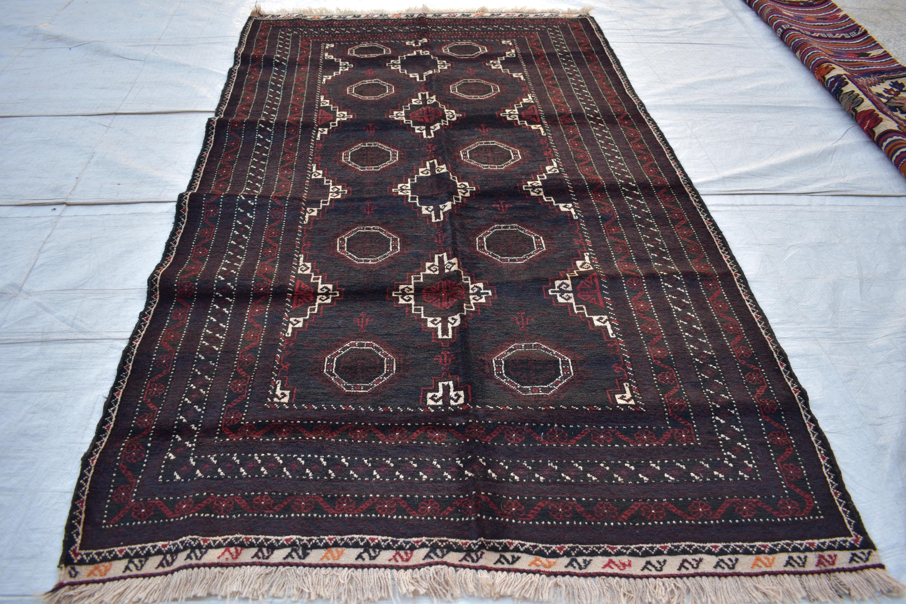 Antique 1950s Baluchi Rug – Vintage Handmade Afghan Wool Carpet, 6.60 x 3.11 ft | Tribal Mid-Century Decor | Hallway Rug | Entryway