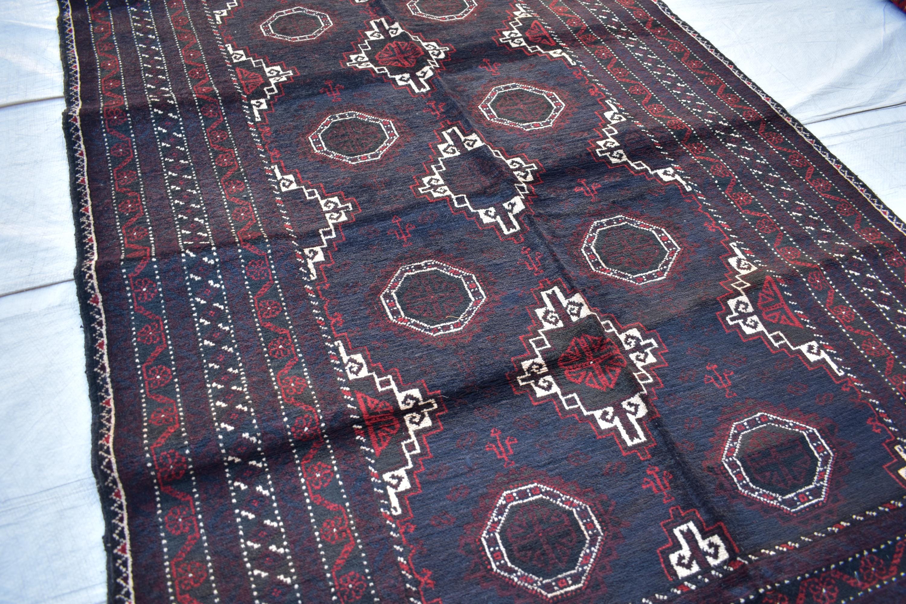 Antique 1950s Baluchi Rug – Vintage Handmade Afghan Wool Carpet, 6.60 x 3.11 ft | Tribal Mid-Century Decor | Hallway Rug | Entryway