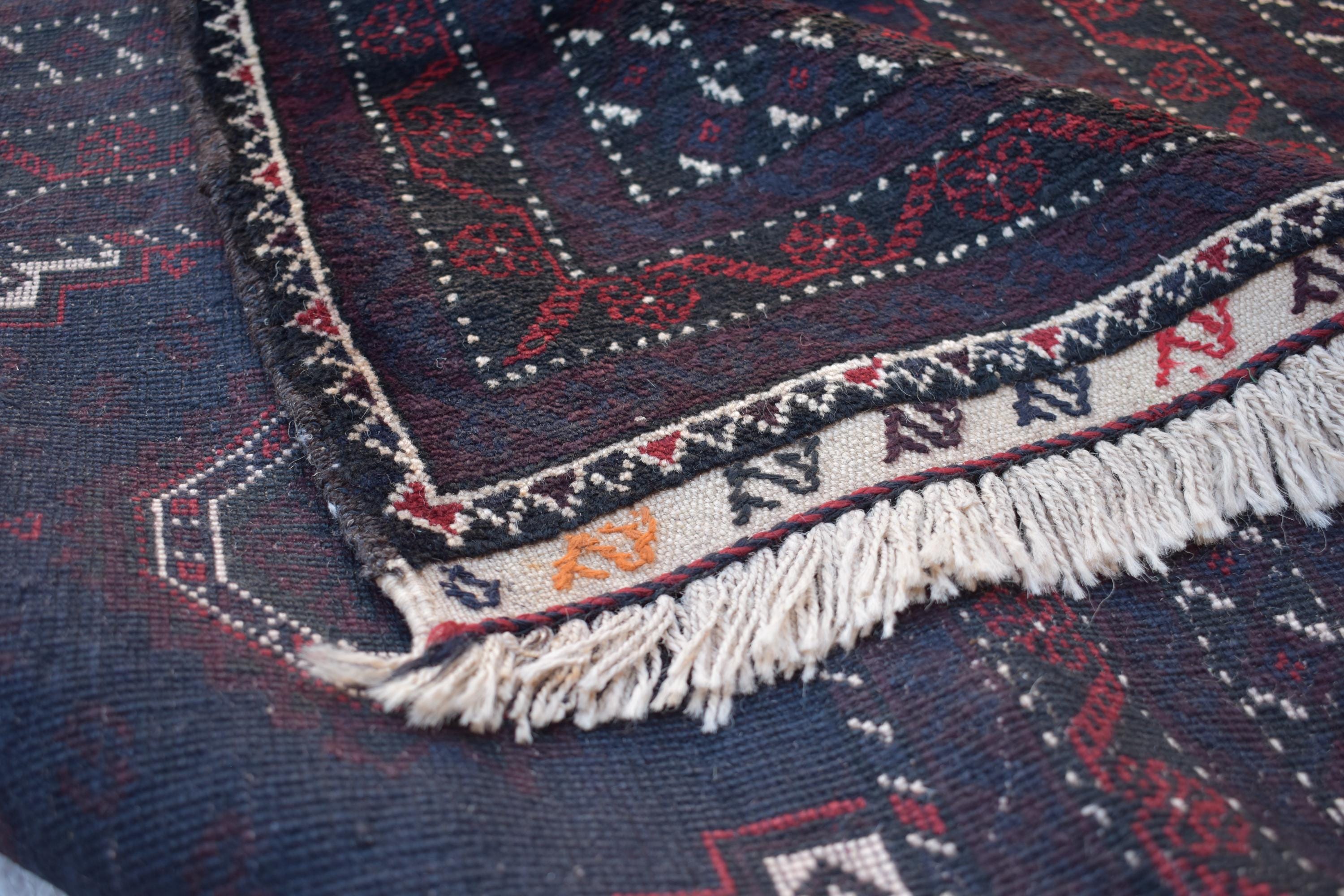 Antique 1950s Baluchi Rug – Vintage Handmade Afghan Wool Carpet, 6.60 x 3.11 ft | Tribal Mid-Century Decor | Hallway Rug | Entryway