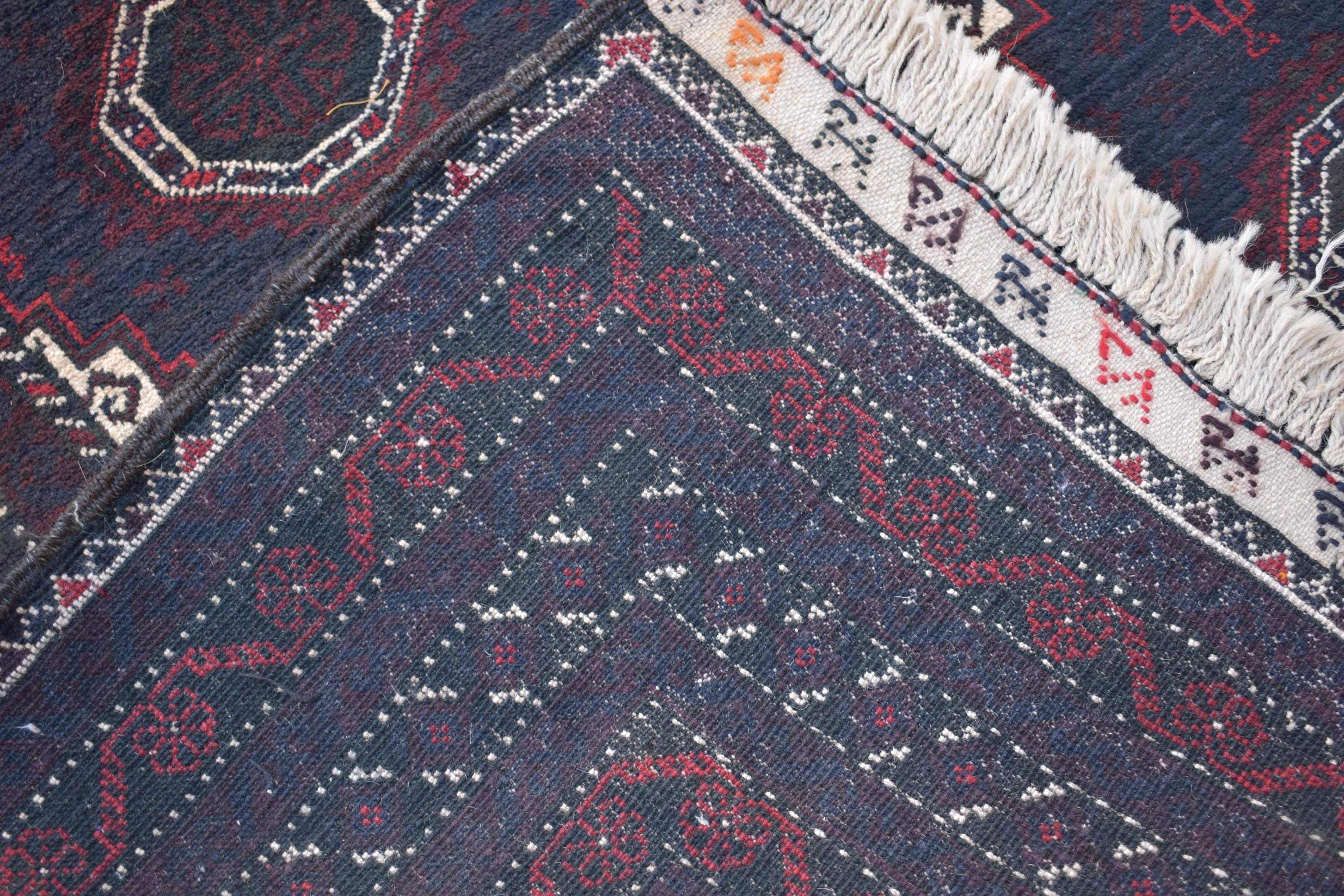 Antique 1950s Baluchi Rug – Vintage Handmade Afghan Wool Carpet, 6.60 x 3.11 ft | Tribal Mid-Century Decor | Hallway Rug | Entryway