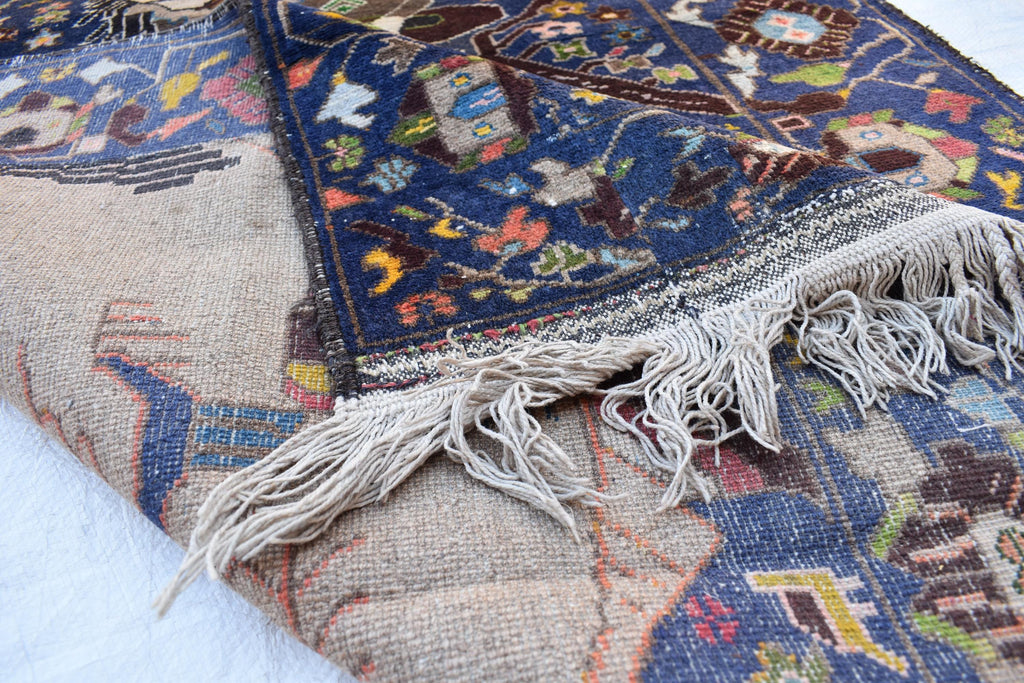 100-Year-Old Afghan War Rug – Handmade Wool Tribal Carpet, 6.6 x 3.6 ft | Rare Collectible with Unique Human Figures | Wall Hanging Rug