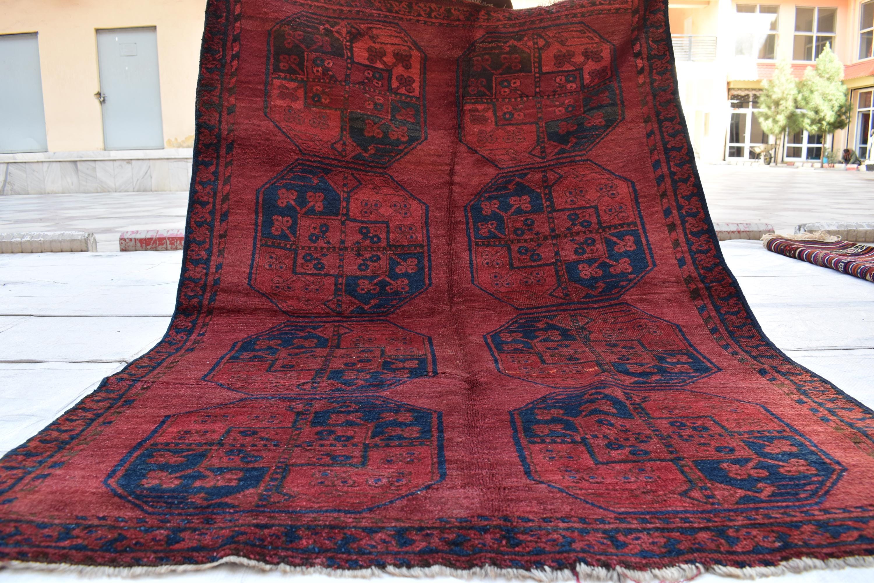 Antique 1920s Rug – Vintage Handmade Wool Carpet 6.4 x 4.4 ft | Authentic Afghan Tribal Decor, Bedroom Rug, Farm House Rug