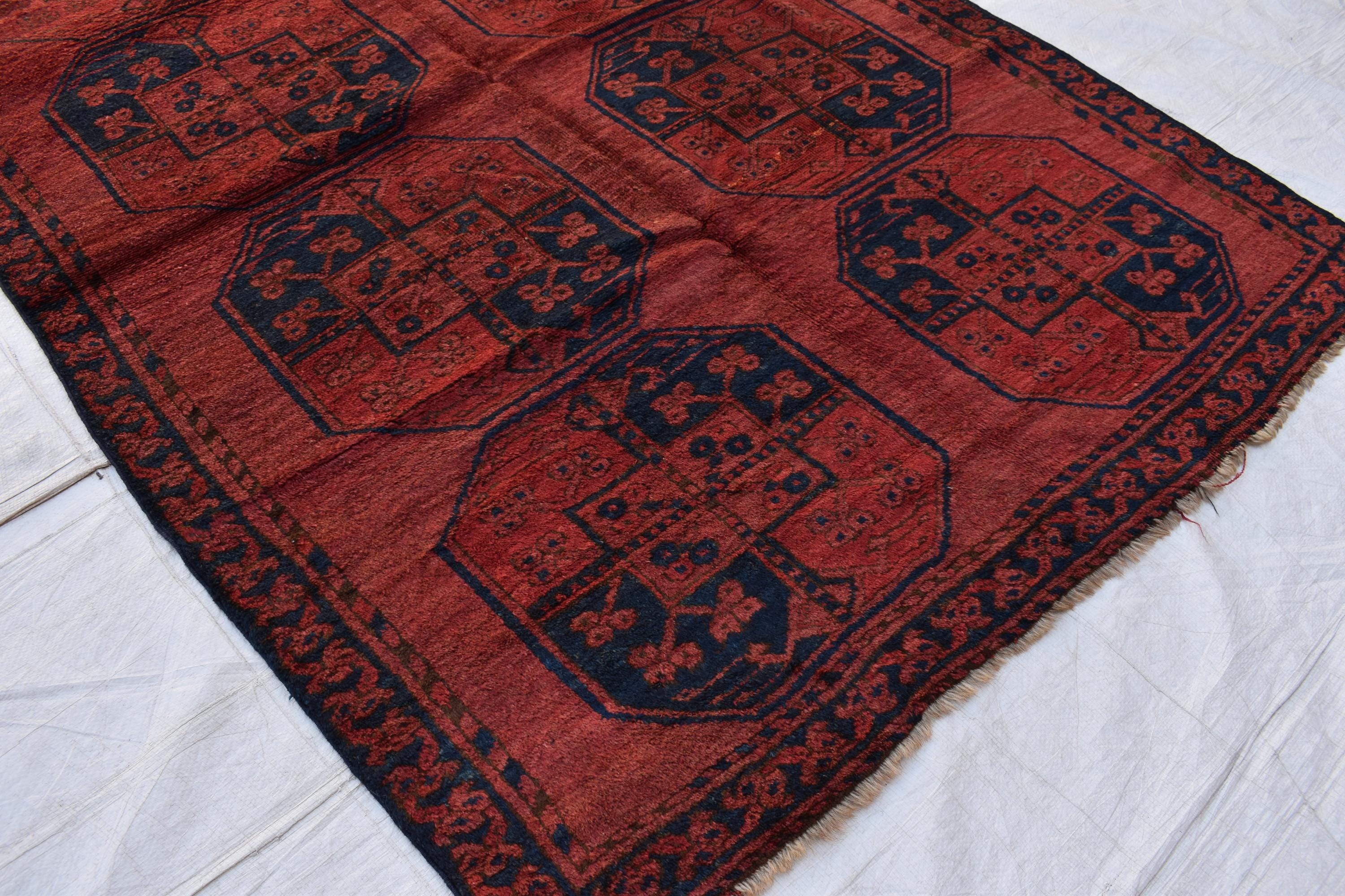 Antique 1920s Rug – Vintage Handmade Wool Carpet 6.4 x 4.4 ft | Authentic Afghan Tribal Decor, Bedroom Rug, Farm House Rug