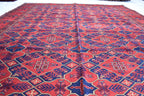 Handwoven 9.9 x 6.6 Bukhara Carpet – Traditional Afghan Geometric Design in Rich Red Wool | Dining room Rug | Office Rug
