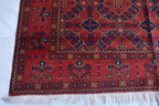 Handwoven 9.9 x 6.6 Bukhara Carpet – Traditional Afghan Geometric Design in Rich Red Wool | Dining room Rug | Office Rug