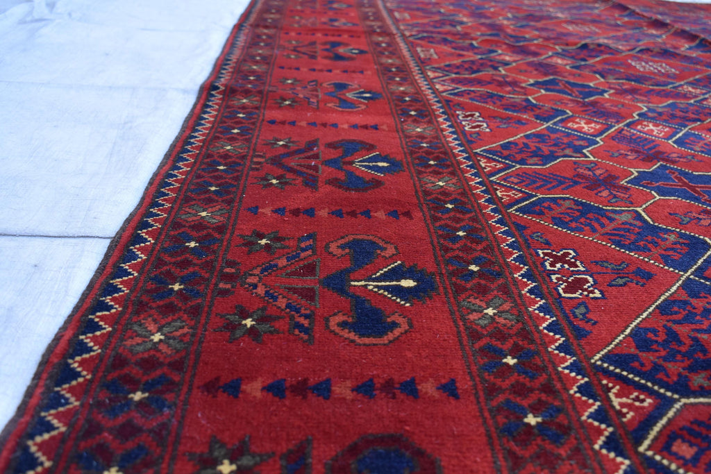 Handwoven 9.9 x 6.6 Bukhara Carpet – Traditional Afghan Geometric Design in Rich Red Wool | Dining room Rug | Office Rug