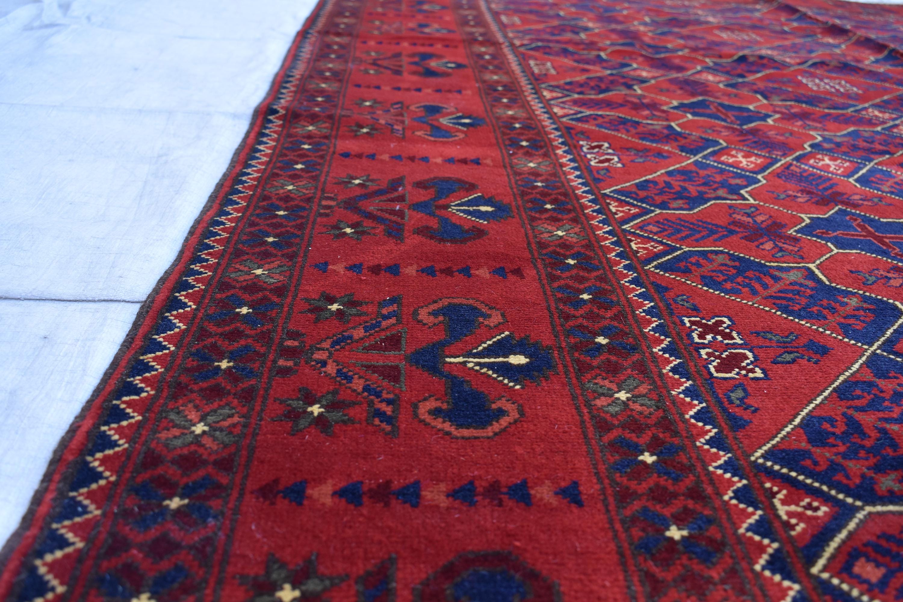 Handwoven 9.9 x 6.6 Bukhara Carpet – Traditional Afghan Geometric Design in Rich Red Wool | Dining room Rug | Office Rug