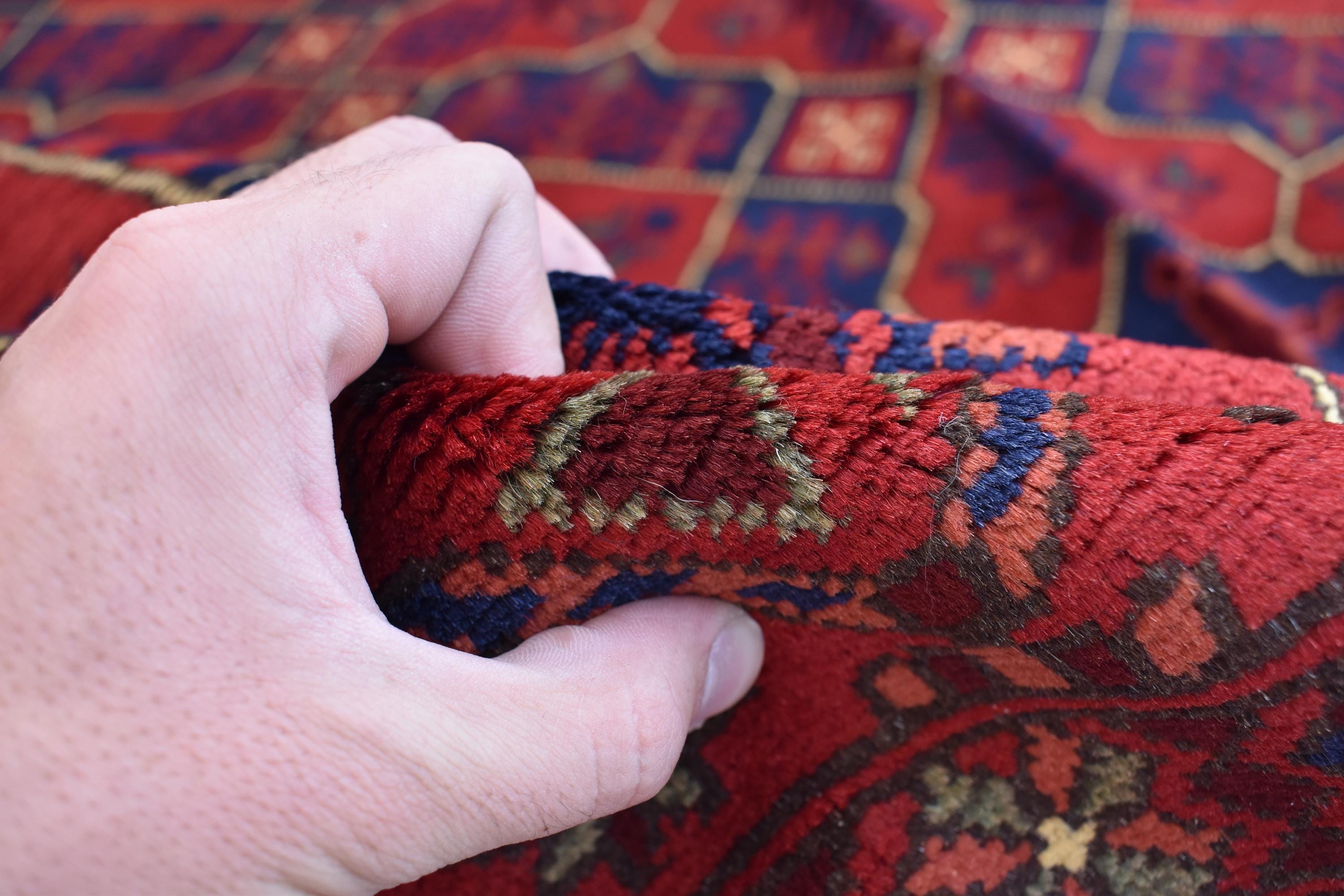 Handwoven 9.9 x 6.6 Bukhara Carpet – Traditional Afghan Geometric Design in Rich Red Wool | Dining room Rug | Office Rug