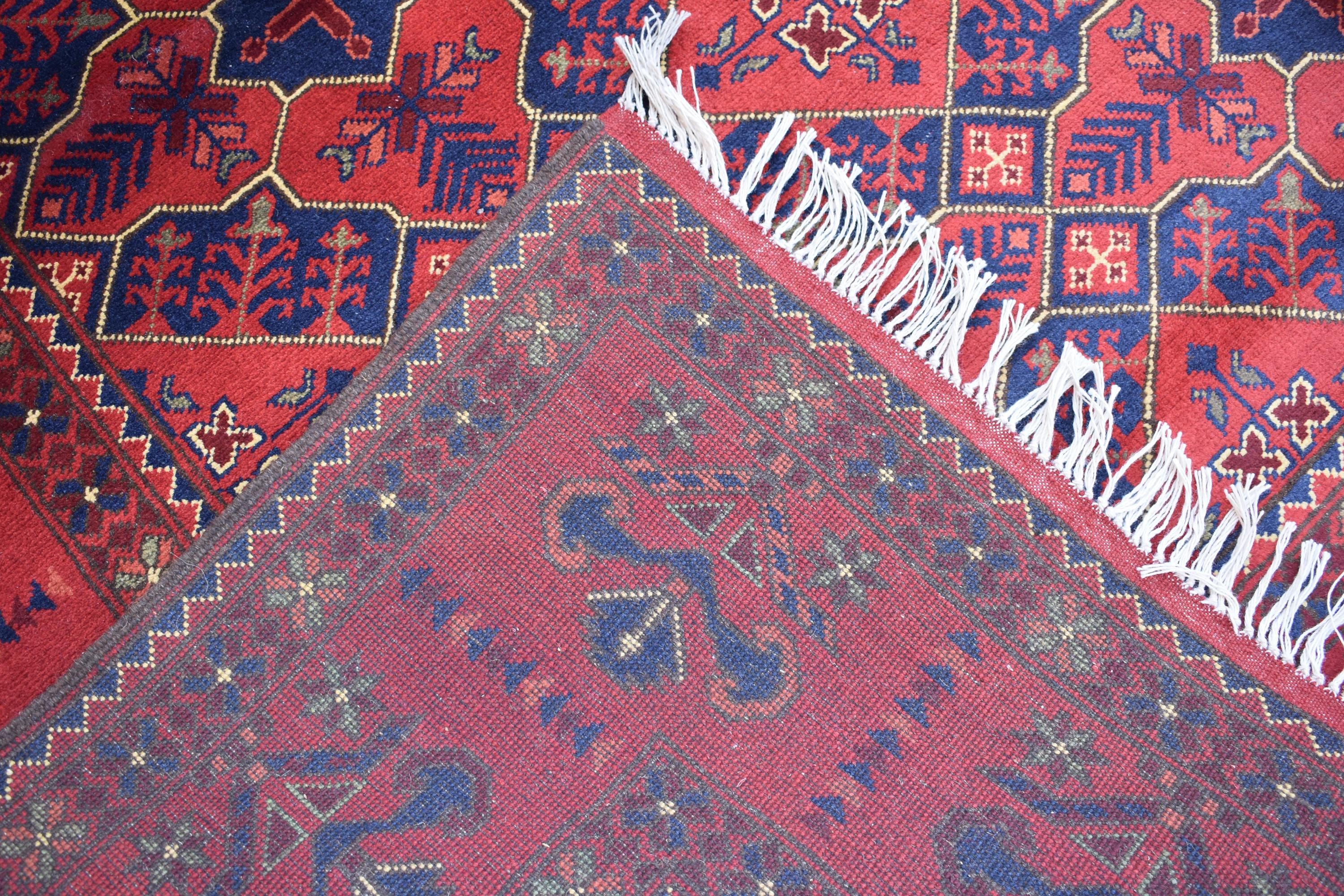 Handwoven 9.9 x 6.6 Bukhara Carpet – Traditional Afghan Geometric Design in Rich Red Wool | Dining room Rug | Office Rug