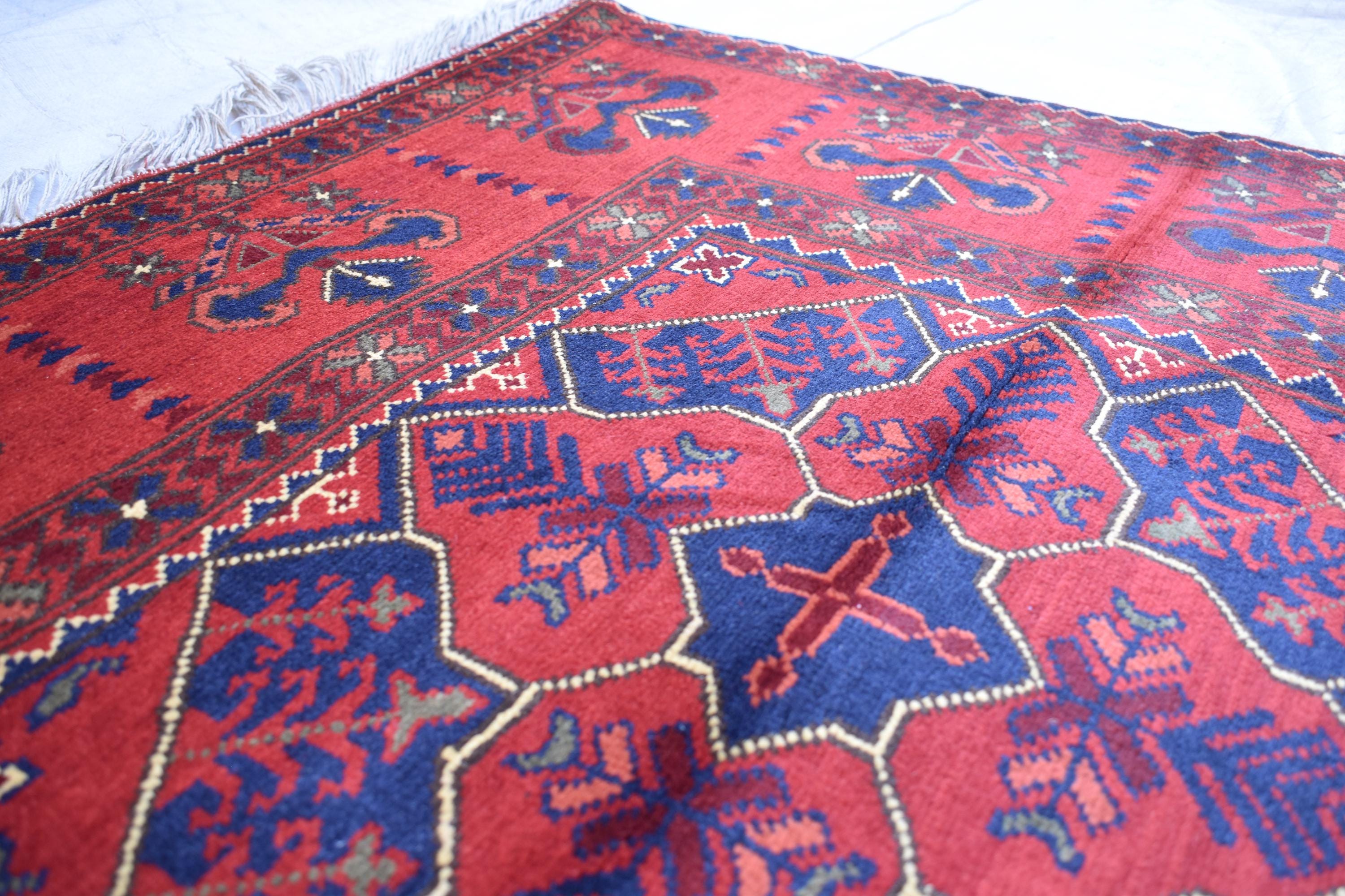 Handwoven 9.9 x 6.6 Bukhara Carpet – Traditional Afghan Geometric Design in Rich Red Wool | Dining room Rug | Office Rug