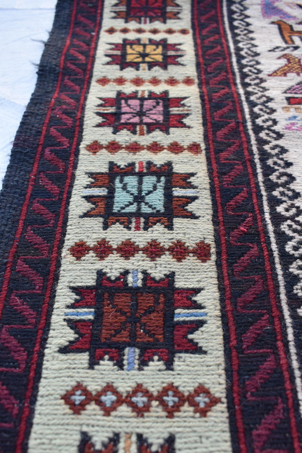 4x7 Antique 45-Year-Old Afghan War Rug -Handwoven Tribal Carpet, Collectible Rug, and Geometric Patterns, Wall Hanging Rug 6.5x3.11 ft