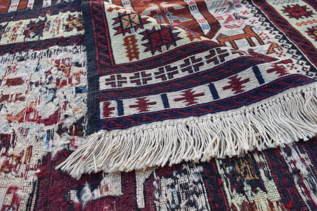 4x7 Antique 45-Year-Old Afghan War Rug -Handwoven Tribal Carpet, Collectible Rug, and Geometric Patterns, Wall Hanging Rug 6.5x3.11 ft