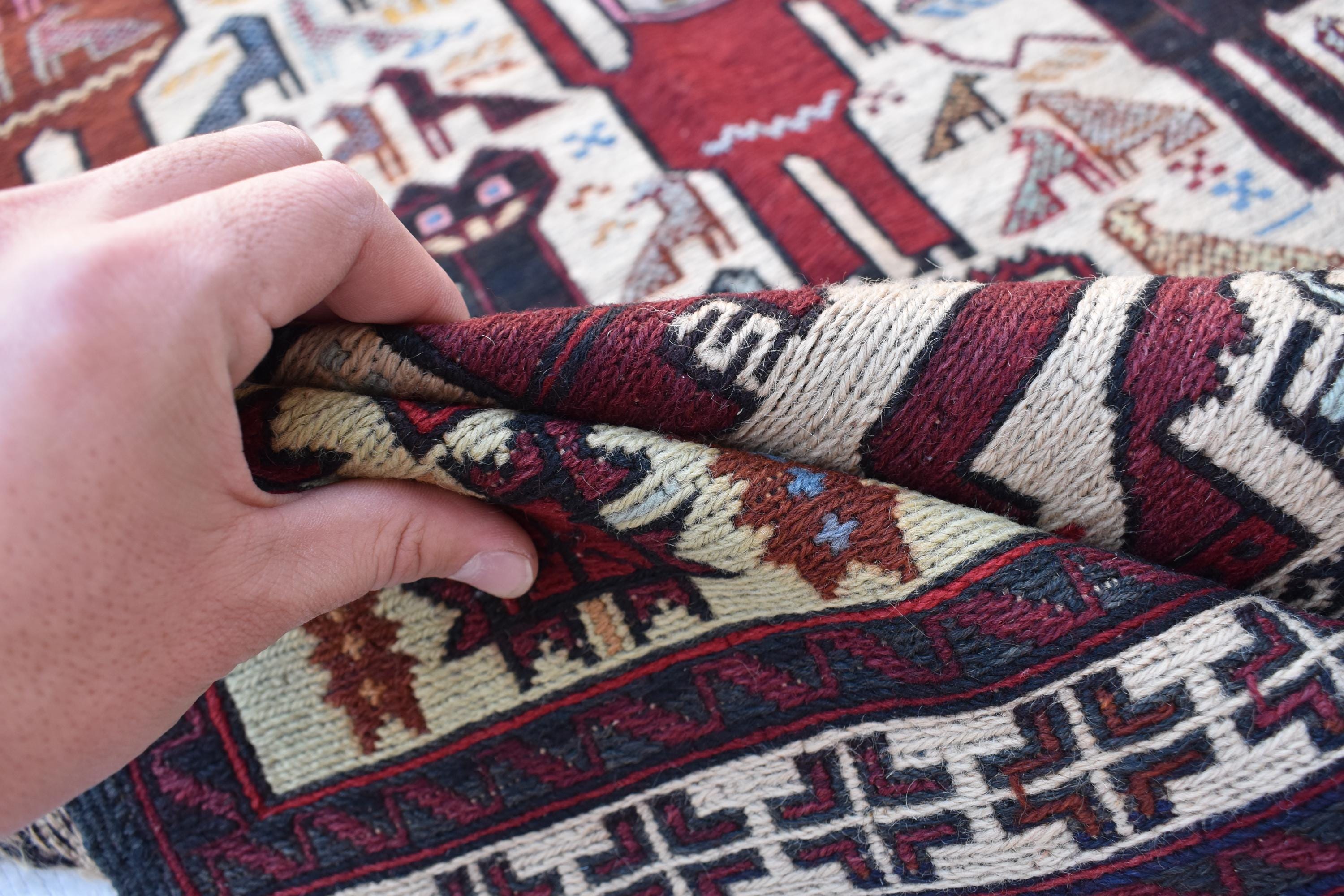 4x7 Antique 45-Year-Old Afghan War Rug -Handwoven Tribal Carpet, Collectible Rug, and Geometric Patterns, Wall Hanging Rug 6.5x3.11 ft