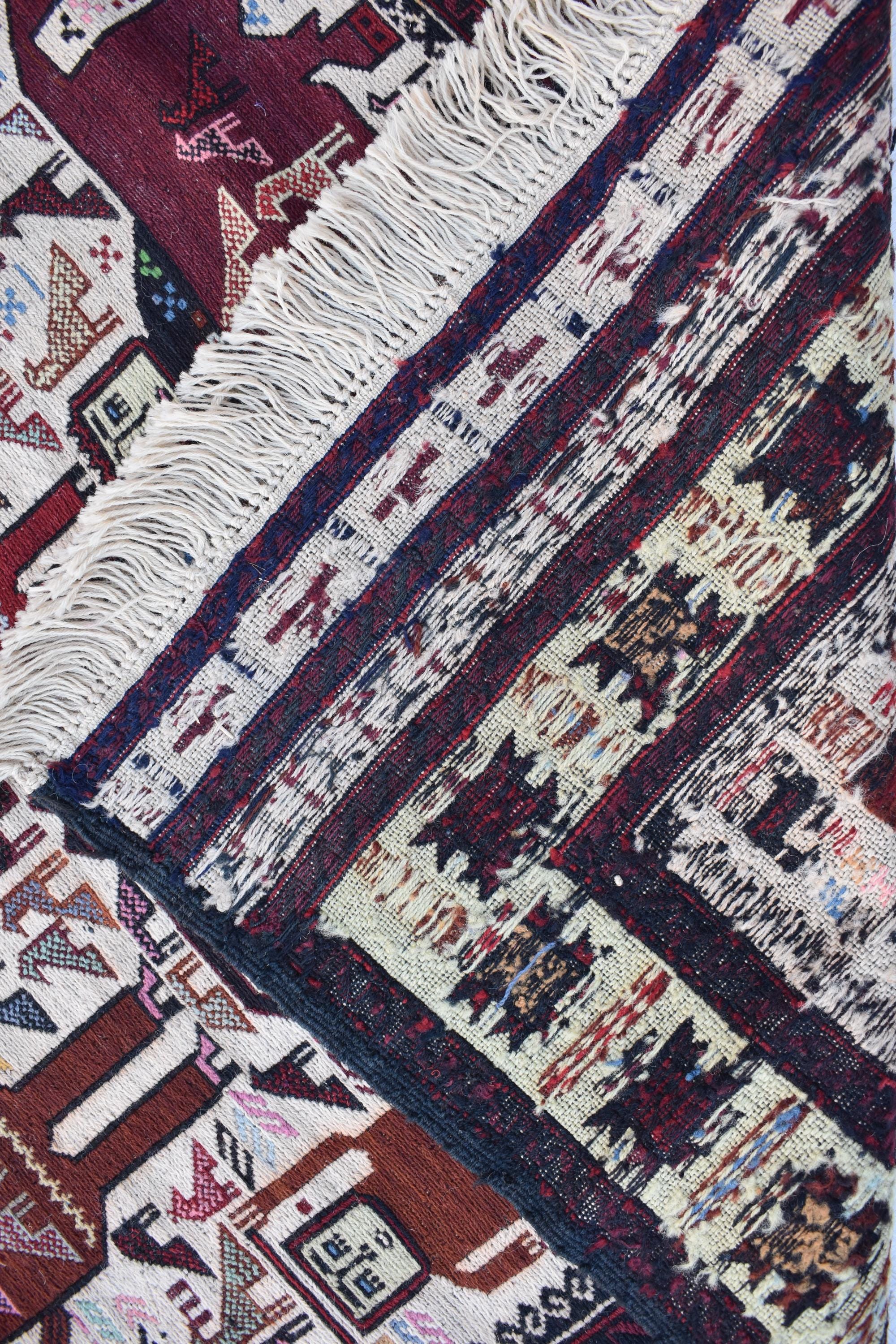 4x7 Antique 45-Year-Old Afghan War Rug -Handwoven Tribal Carpet, Collectible Rug, and Geometric Patterns, Wall Hanging Rug 6.5x3.11 ft