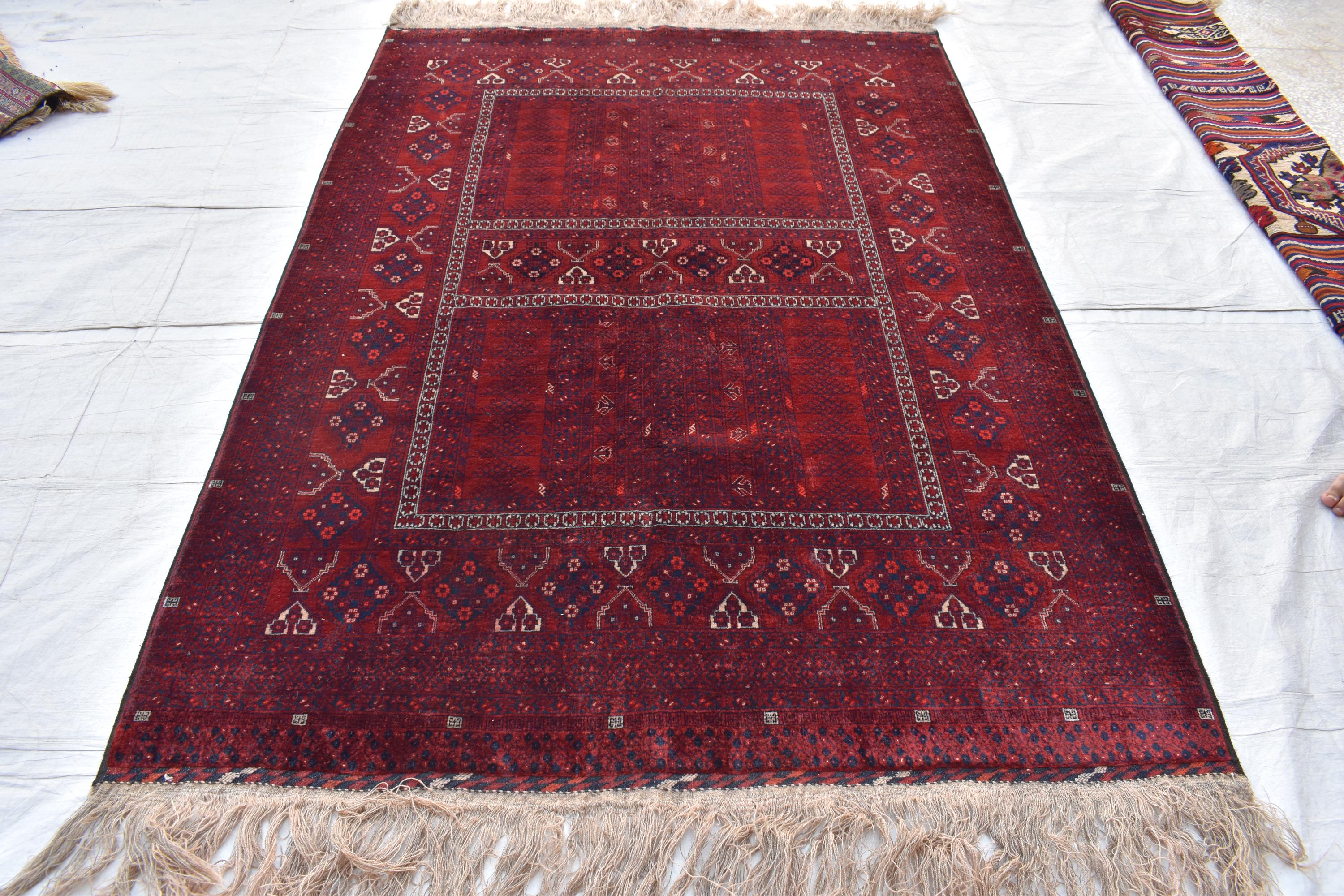 5x7 Antique 50+ Year-Old Afghan Parda Rug - Vintage Handwoven Wool Carpet with Geometric Patterns - Bohemian Decor, Bedroom Rug 7.2x5.4 ft
