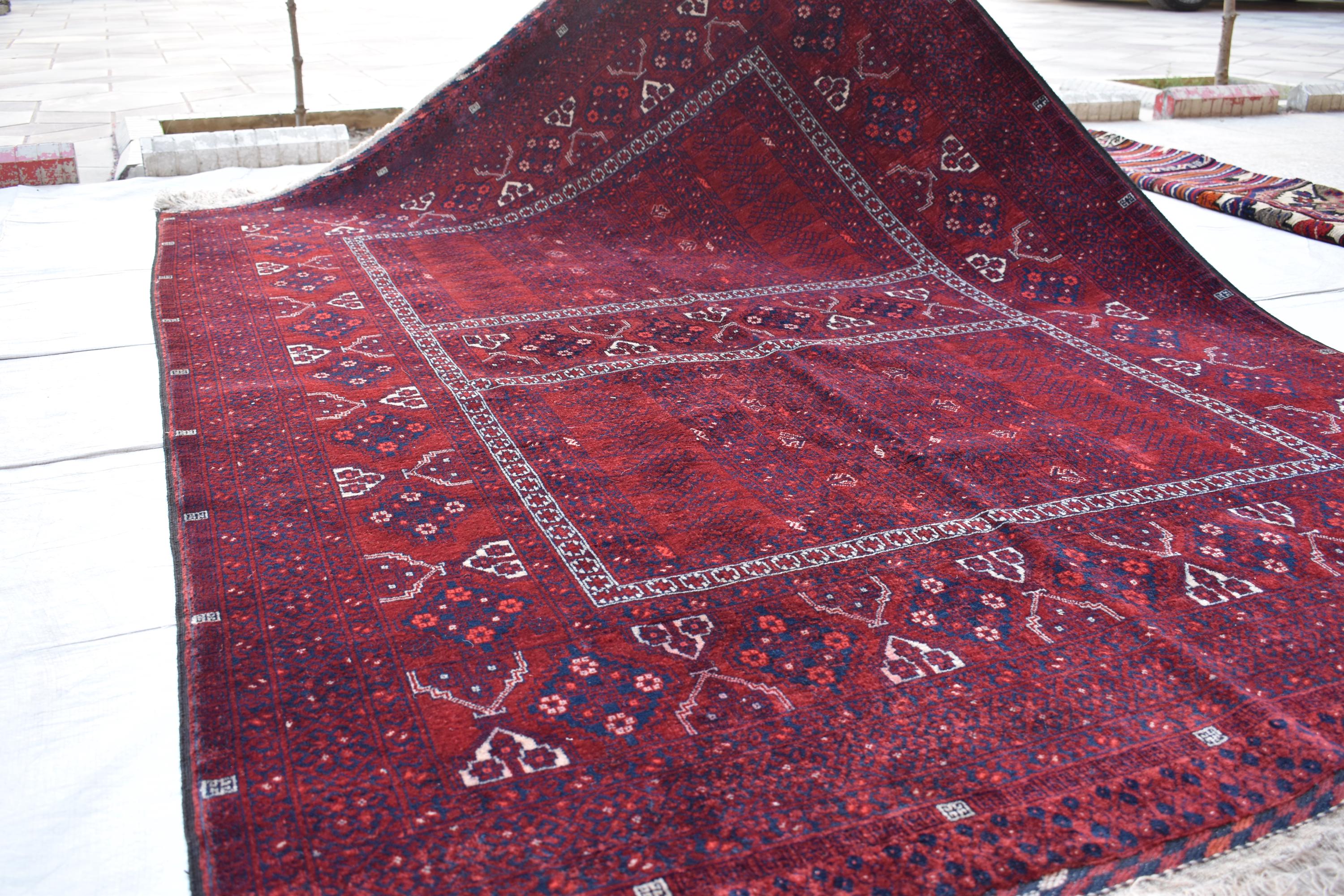 5x7 Antique 50+ Year-Old Afghan Parda Rug - Vintage Handwoven Wool Carpet with Geometric Patterns - Bohemian Decor, Bedroom Rug 7.2x5.4 ft