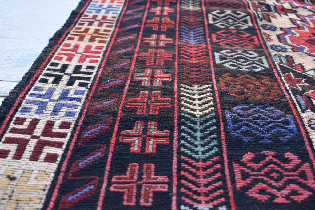 Vintage 50-Year-Old Kilim Rug - 6.8 x 4.2 ft Handwoven Afghan Wool Carpet with Geometric Patterns, Living Room Rug, Wall Hanging Rug