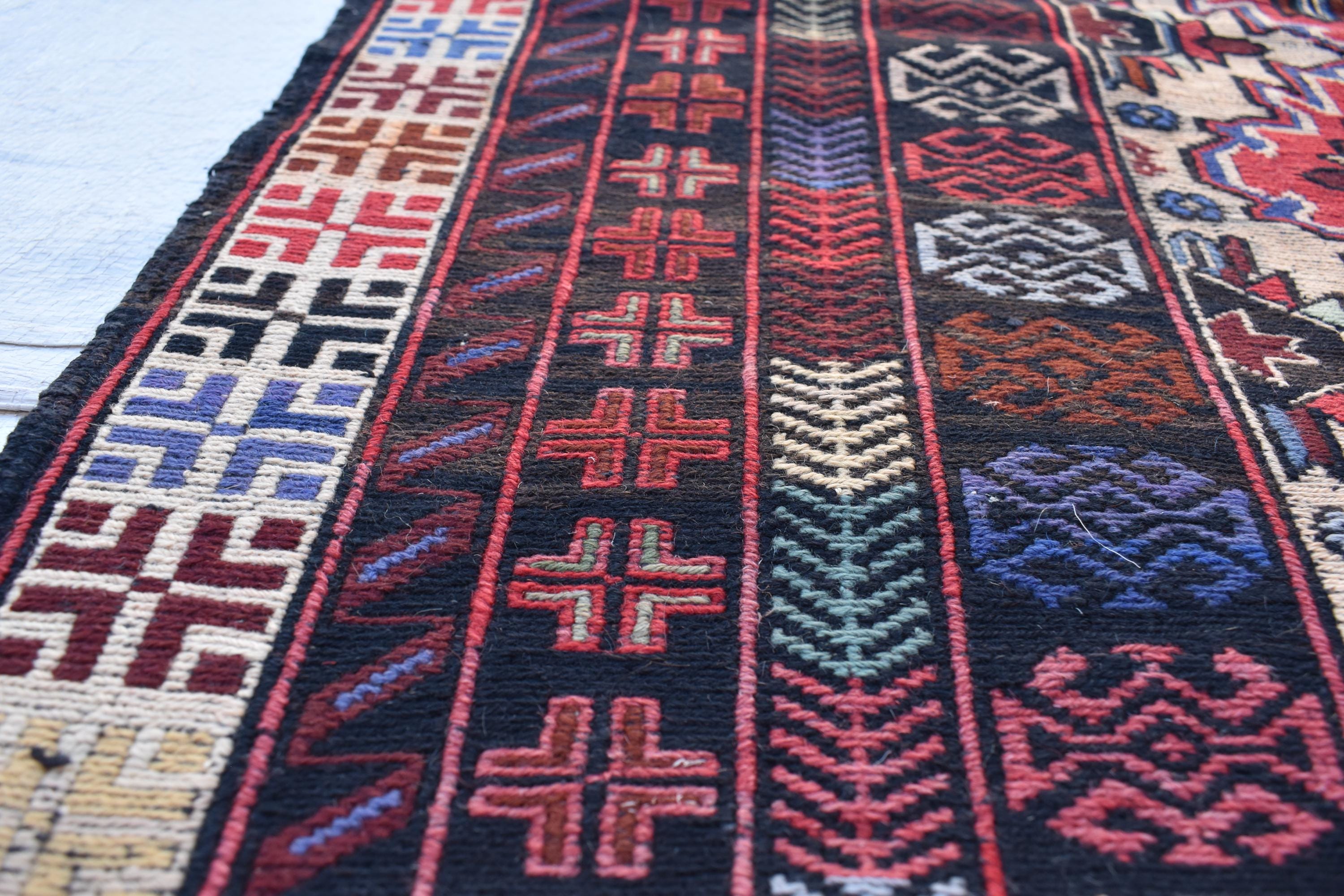Vintage 50-Year-Old Kilim Rug - 6.8 x 4.2 ft Handwoven Afghan Wool Carpet with Geometric Patterns, Living Room Rug, Wall Hanging Rug