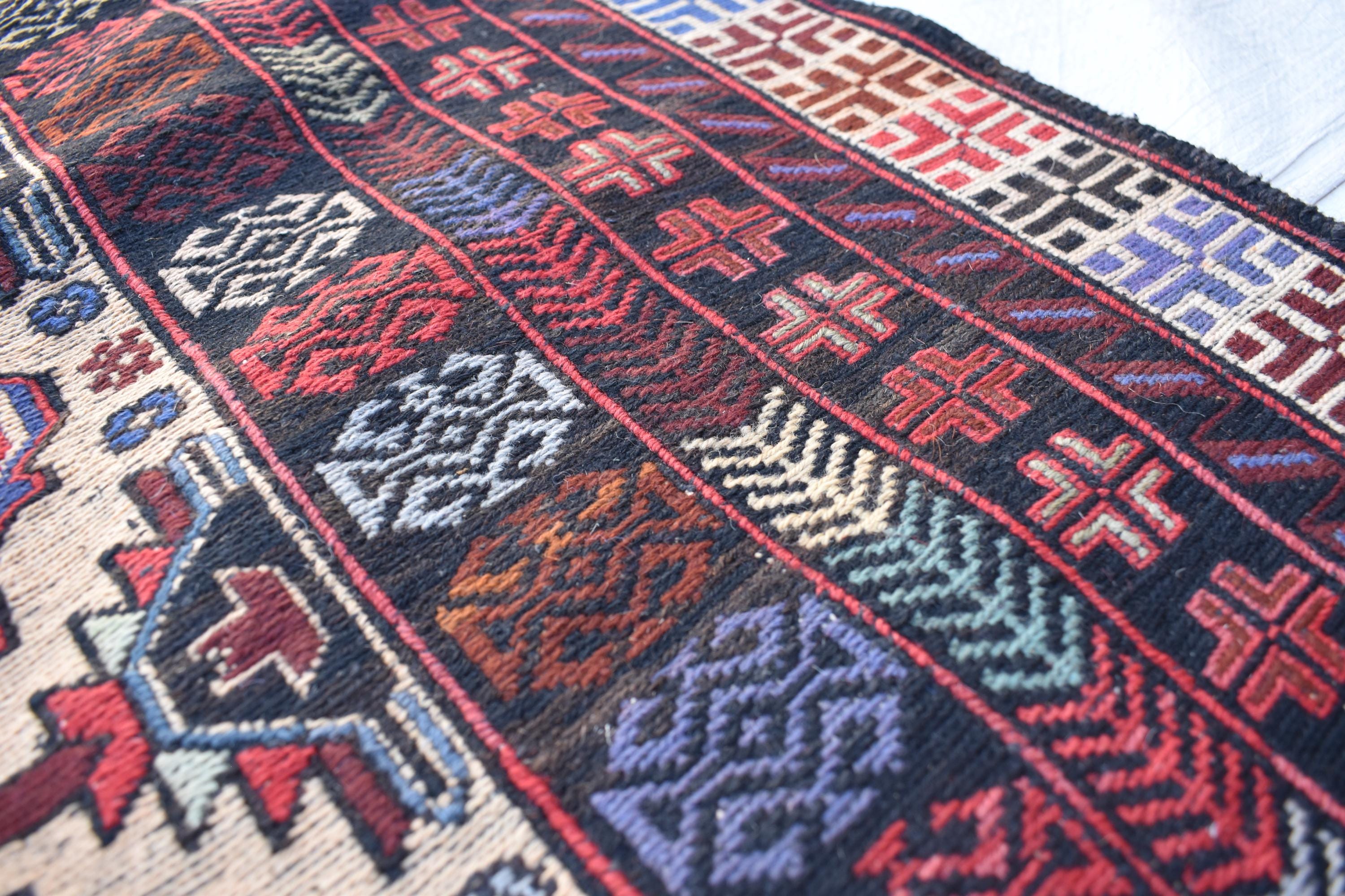 Vintage 50-Year-Old Kilim Rug - 6.8 x 4.2 ft Handwoven Afghan Wool Carpet with Geometric Patterns, Living Room Rug, Wall Hanging Rug
