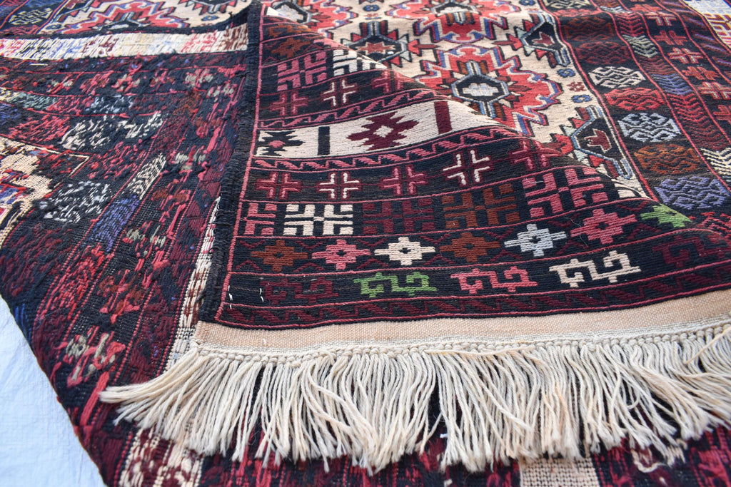 Vintage 50-Year-Old Kilim Rug - 6.8 x 4.2 ft Handwoven Afghan Wool Carpet with Geometric Patterns, Living Room Rug, Wall Hanging Rug